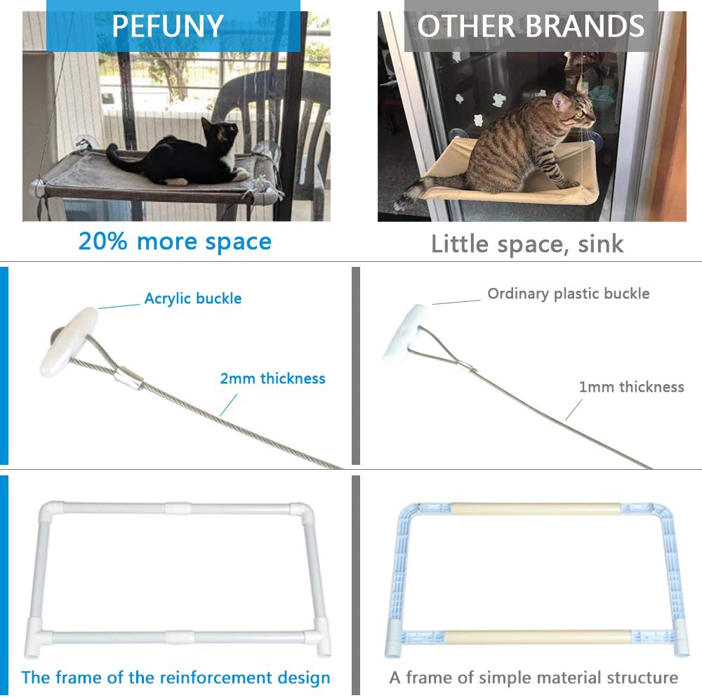 Cat Window Perch, Cat Hammock Window Seat, Space Saving Window Mounted Cat Bed for Large Cats Premium Set Animals & Pet Supplies > Pet Supplies > Dog Supplies > Dog Treadmills PEFUNY   