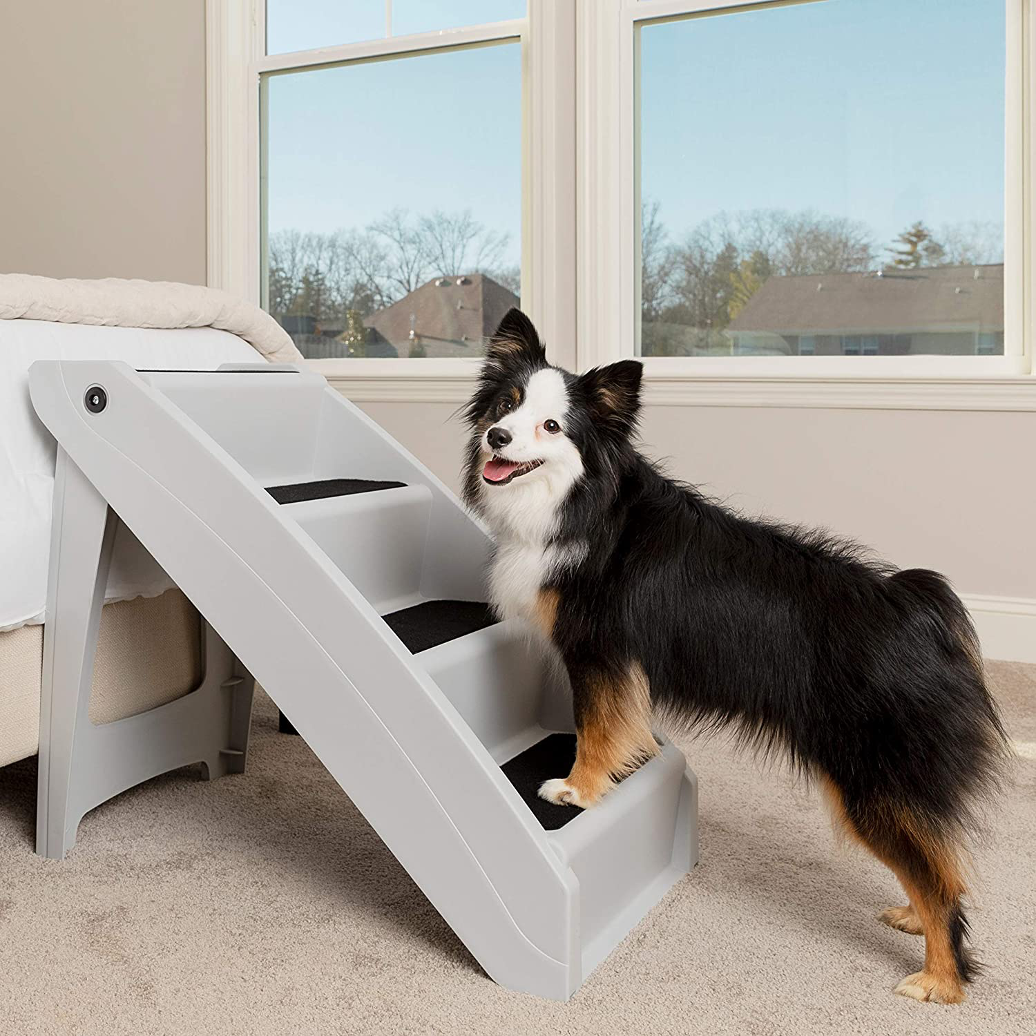 Petsafe Cozyup Folding Pet Steps - Pet Stairs for Indoor/Outdoor at Home or Travel - Dog Steps for High Beds - Dog Stairs with Siderails, Non-Slip Pads - Durable, Support up to 150 Lbs - Large, Tan Animals & Pet Supplies > Pet Supplies > Cat Supplies > Cat Beds Radio Systems Grey Pet Steps - Extra Large 