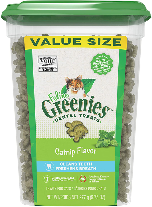 FELINE GREENIES Natural Dental Care Cat Treats, Catnip Flavor, All Bag Sizes