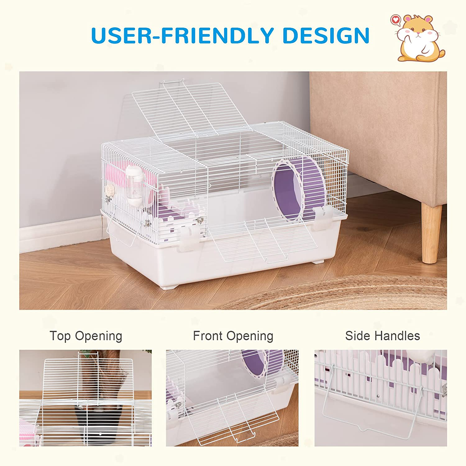 Pawhut 2 Tier Hamster Cage Gerbil Haven Multi-Storey Rodent House Small Animal Habitat with Water Bottle, Excise Wheel, Ladder, Hut, White Animals & Pet Supplies > Pet Supplies > Small Animal Supplies > Small Animal Habitats & Cages PawHut   