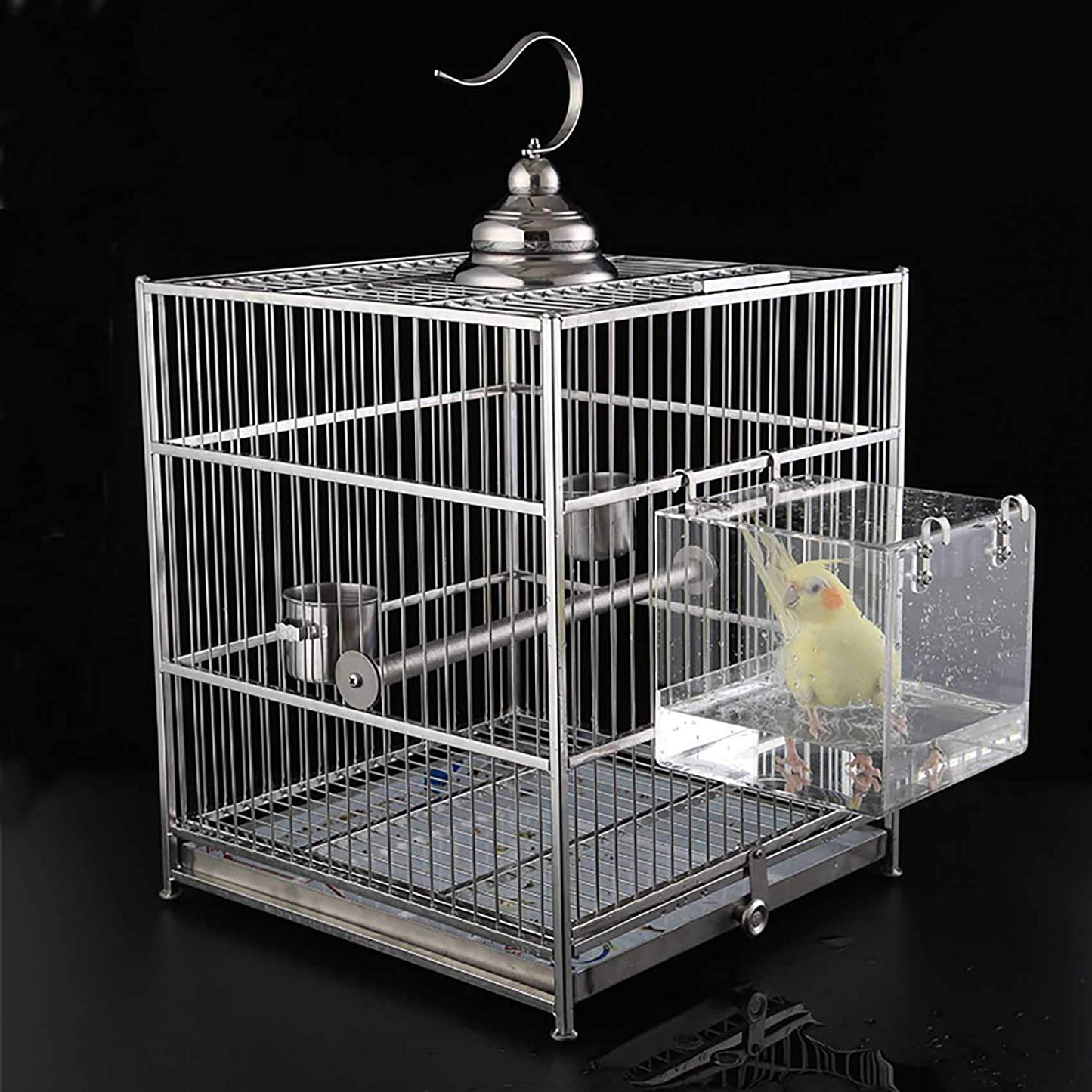 Enoyoo Bird Bath Cage, Cleaning Pet Supplies Cockatiel Bird Bathtub with Hanging Hooks for Little Bird Parrots Spacious Parakeets Portable Shower for Most Birdcage Animals & Pet Supplies > Pet Supplies > Bird Supplies > Bird Cage Accessories EnoYoo   