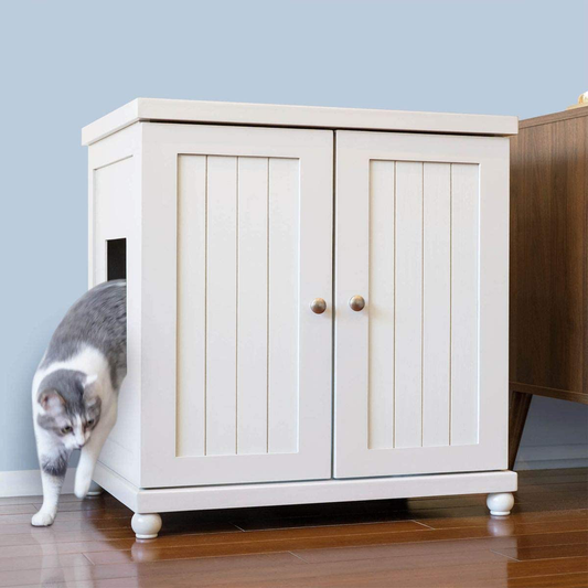 THE REFINED FELINE Cat Litter Box Enclosure Cabinet, Hidden Litter Tray Cat Furniture, Large, Cottage Style, White Color Animals & Pet Supplies > Pet Supplies > Cat Supplies > Cat Furniture THE REFINED FELINE Round Feet Large 