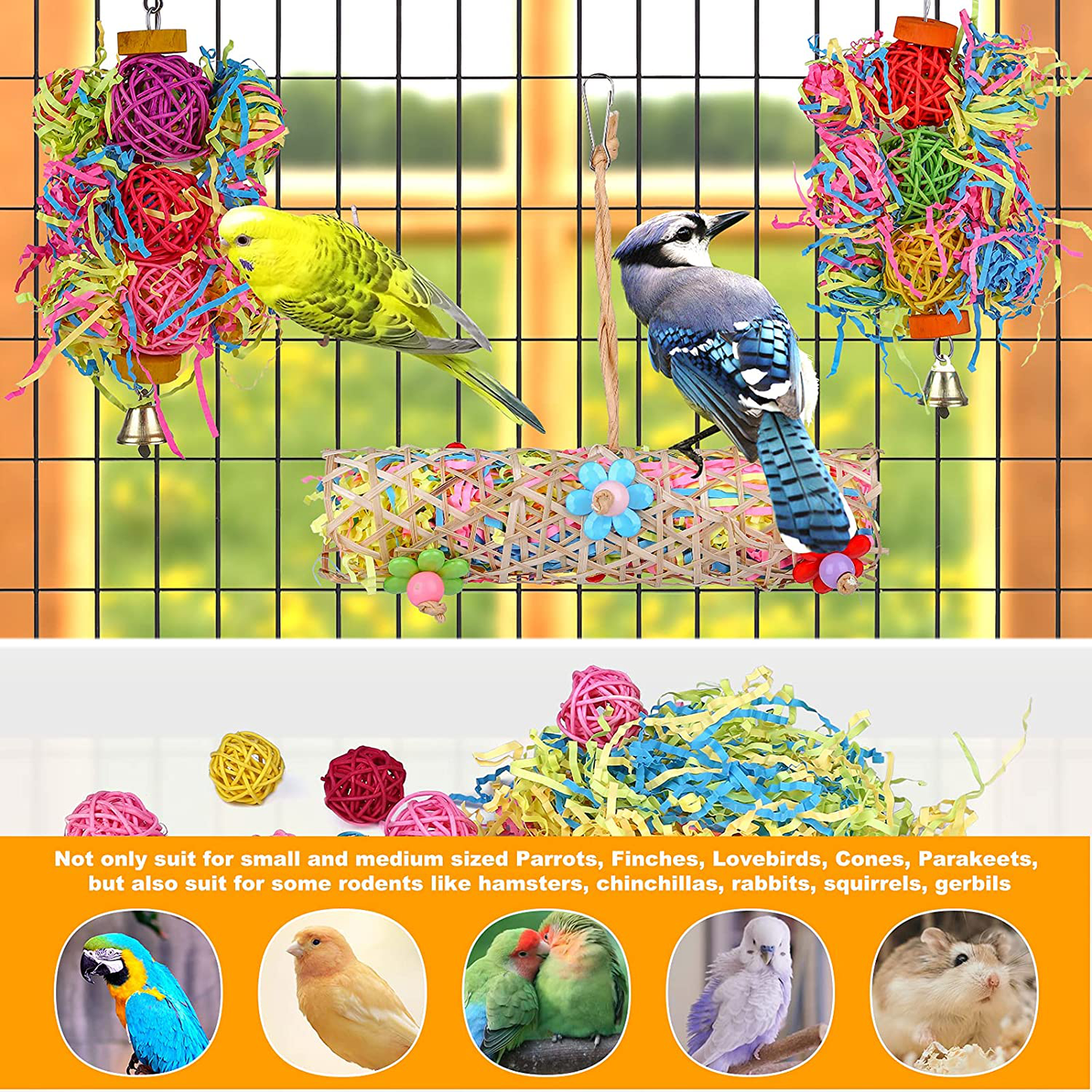 Bird Chewing Toys, 5 Pack Parrot Toys Hanging Foraging Shredder Toys Suitable for Small and Medium Parakeets Macaw Cockatiels Conure Budgie and Lovebirds Animals & Pet Supplies > Pet Supplies > Bird Supplies > Bird Toys REMIAWY   