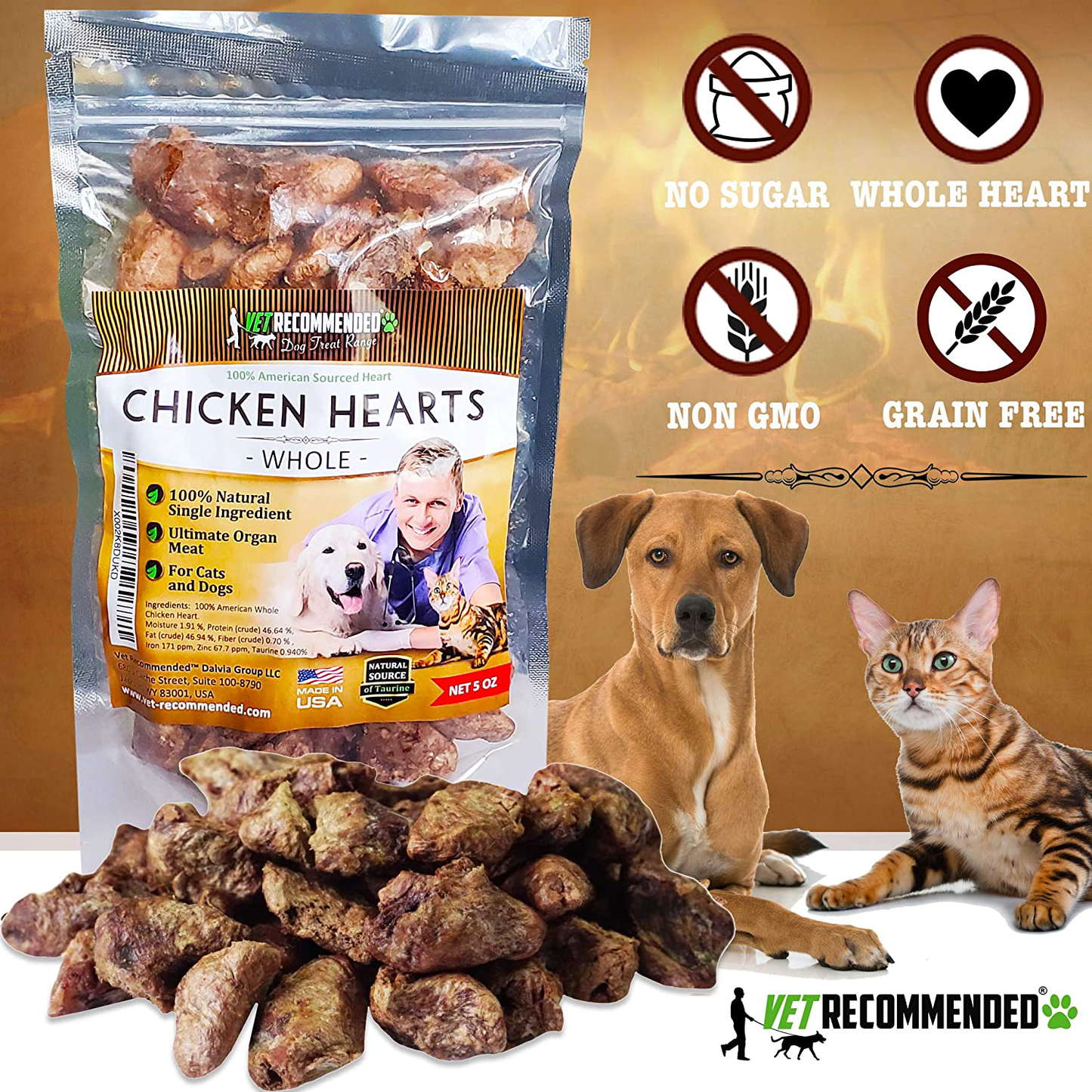 Vet Recommended - Whole Chicken Hearts for Dogs & Cats (Giant 5Oz Bag) - Freeze Dried All Natural Dog Treats - Perfect Organ Meat for Dogs & Cats - Human Grade - Natural Source of Taurine - USA Made Animals & Pet Supplies > Pet Supplies > Bird Supplies > Bird Treats Vet Recommended   