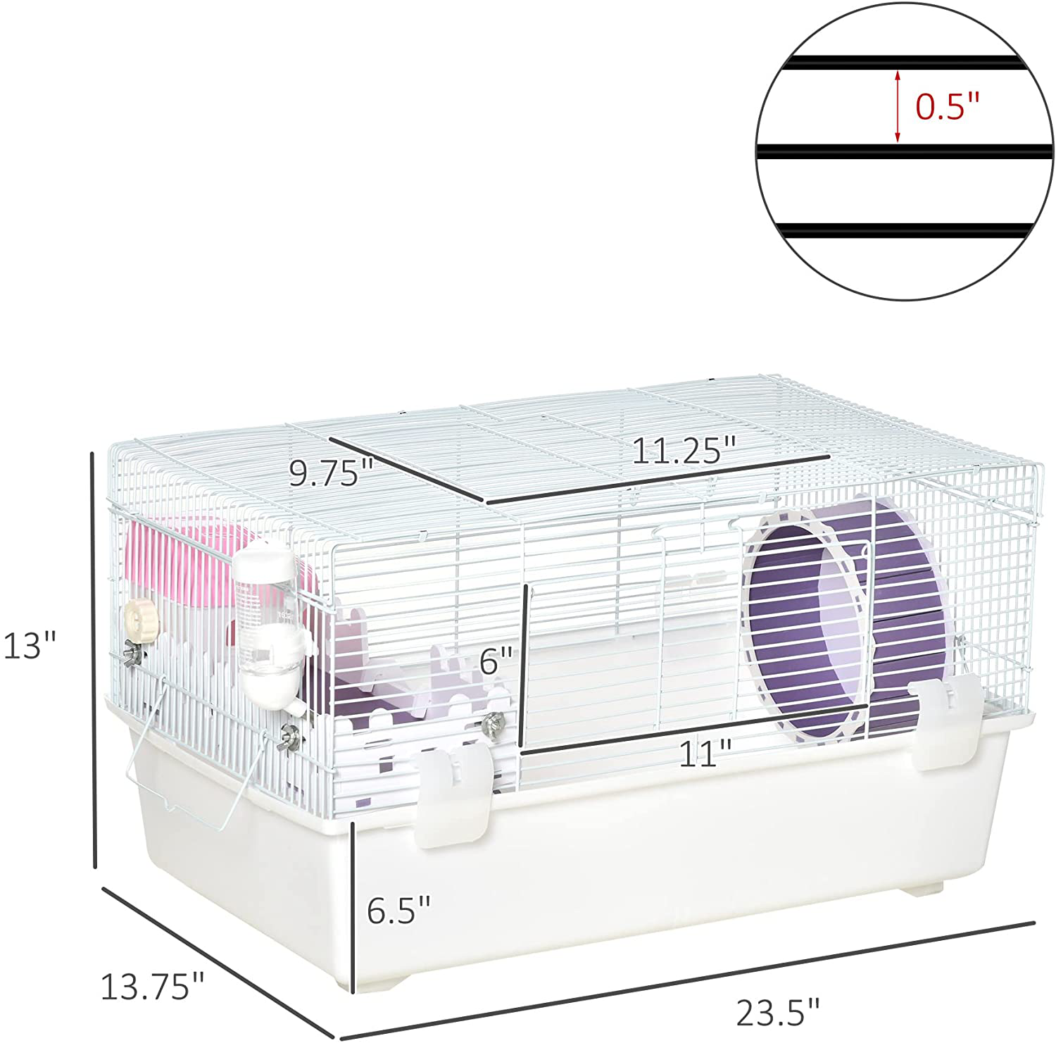 Pawhut 2 Tier Hamster Cage Gerbil Haven Multi-Storey Rodent House Small Animal Habitat with Water Bottle, Excise Wheel, Ladder, Hut, White Animals & Pet Supplies > Pet Supplies > Small Animal Supplies > Small Animal Habitats & Cages PawHut   