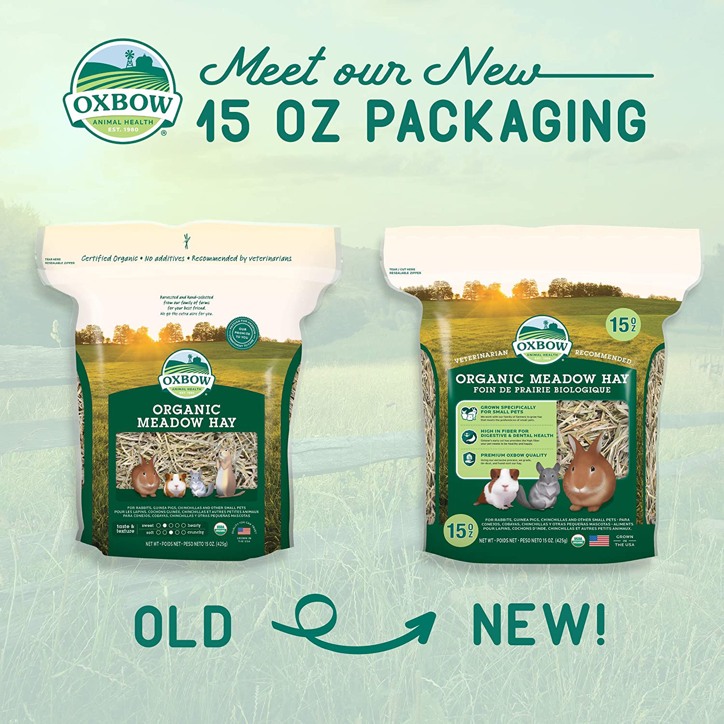 Oxbow Animal Health Organic Meadow Hay - All Natural Hay for Rabbits, Guinea Pigs, Chinchillas, Hamsters & Gerbils Animals & Pet Supplies > Pet Supplies > Small Animal Supplies > Small Animal Food Oxbow   