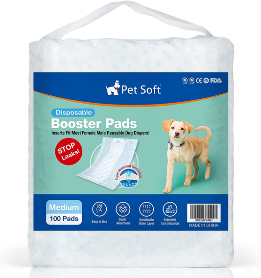 Pet Soft Dog Diaper Liners - Disposable Dog Diaper Inserts Booster Pads for Doggy Puppy Fit Reusable Pet Belly Band Wrap Period Panties 50/100Ct Animals & Pet Supplies > Pet Supplies > Dog Supplies > Dog Diaper Pads & Liners Pet Soft M- 100 Count  