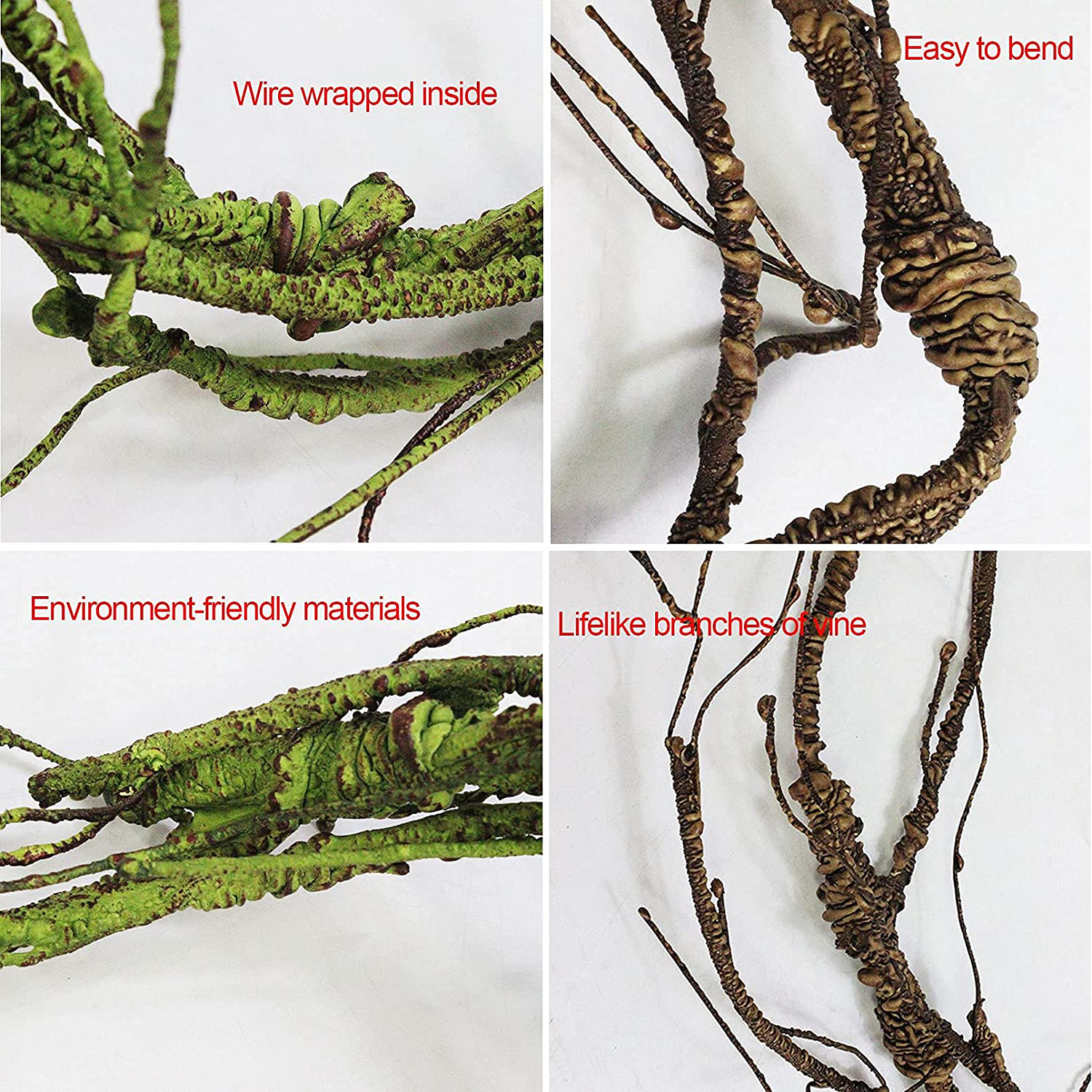 Reptile Vines Plants Flexible Bendable Jungle Climbing Fake Vine Terrarium Plastic Plant Leaves Pet Tank Habitat Decor for Bearded Dragons Lizards Geckos Snakes Frogs Animals & Pet Supplies > Pet Supplies > Reptile & Amphibian Supplies > Reptile & Amphibian Substrates kathson   