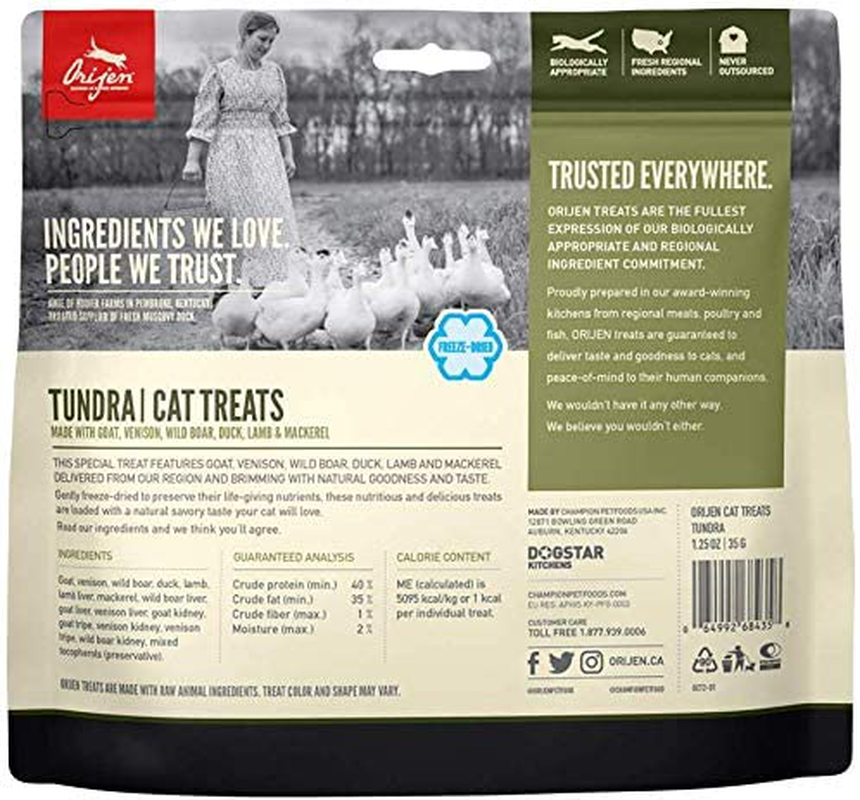 Orijen 3 Pack of Tundra Cat Treats, 1.25 Ounces Each, Freeze-Dried, Grain-Free, Made in the USA