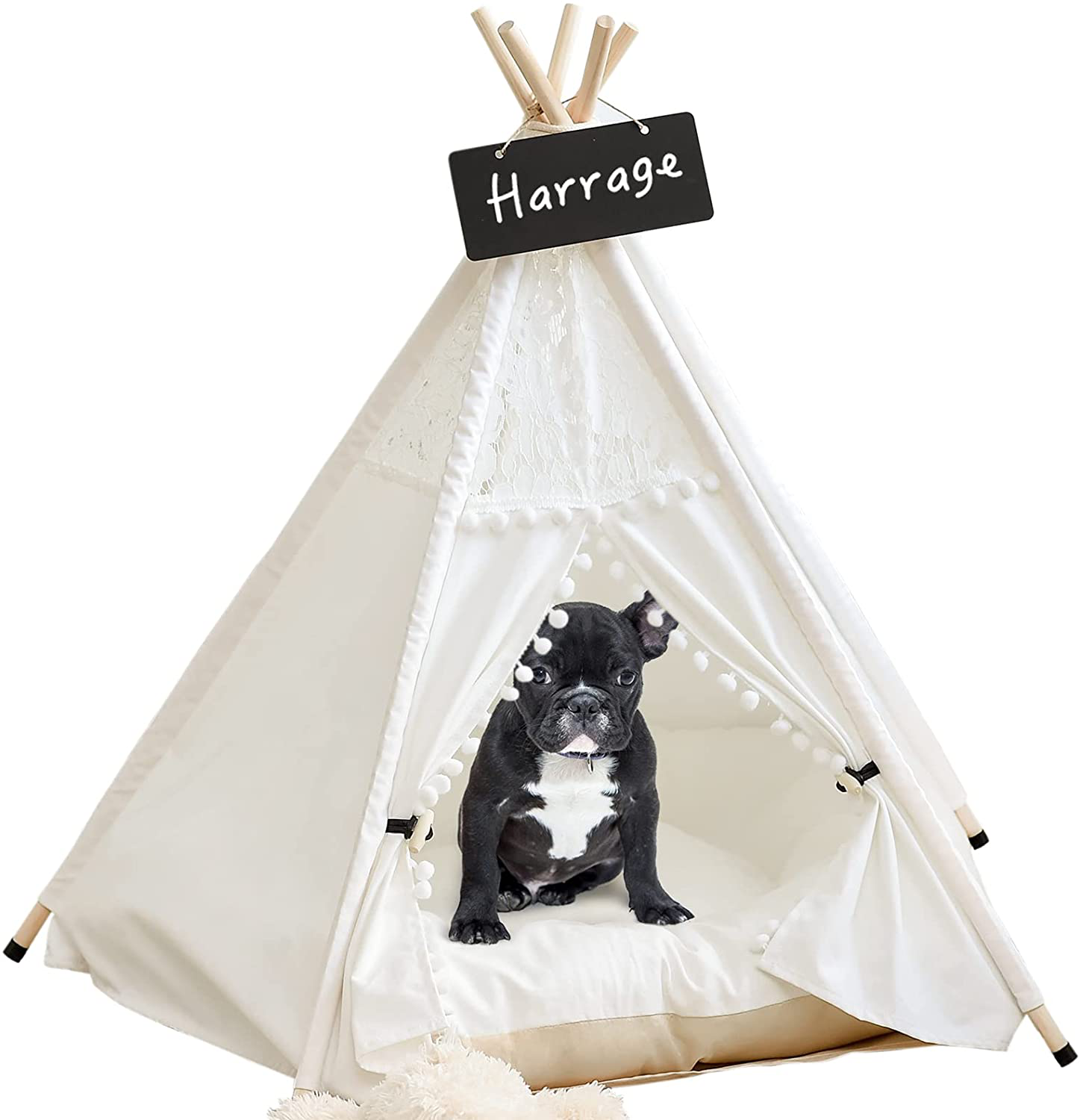 Harrage Folding Indoor Dogs House, Portable Pet Teepee Dog & Cat Tents, 24Inch Small Dog & Cat Cute Puppy House with Cushion Bed Animals & Pet Supplies > Pet Supplies > Dog Supplies > Dog Houses Harrage White Lace  
