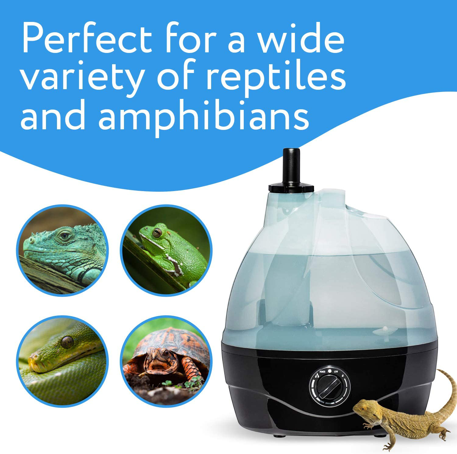 Reptile Humidifier / Fogger - Large Tank - Ideal for a Variety of Reptiles / Amphibians / Herps - Compatible with All Terrariums and Enclosures - by Evergreen Pet Supplies