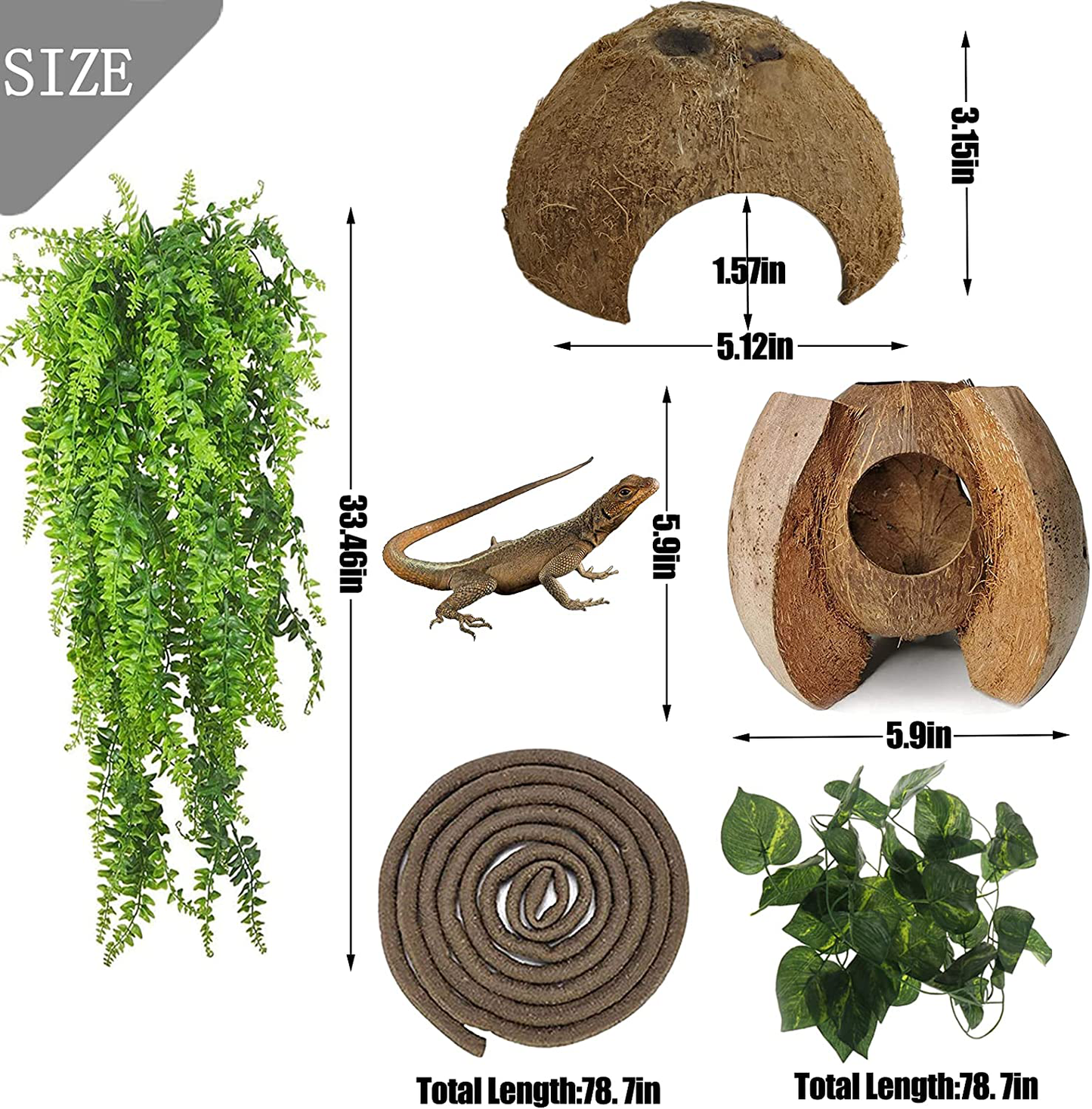 Hamiledyi Reptile Coconut Shell Hideout 5 Pack Lizard Coco Hut Durable Cave Habitat Jungle Climber Vines Flexible Plants Gecko Tank Accessories Decor for Chameleons Spiders Snakes Climbing Toys Animals & Pet Supplies > Pet Supplies > Reptile & Amphibian Supplies > Reptile & Amphibian Habitat Accessories Hamiledyi   