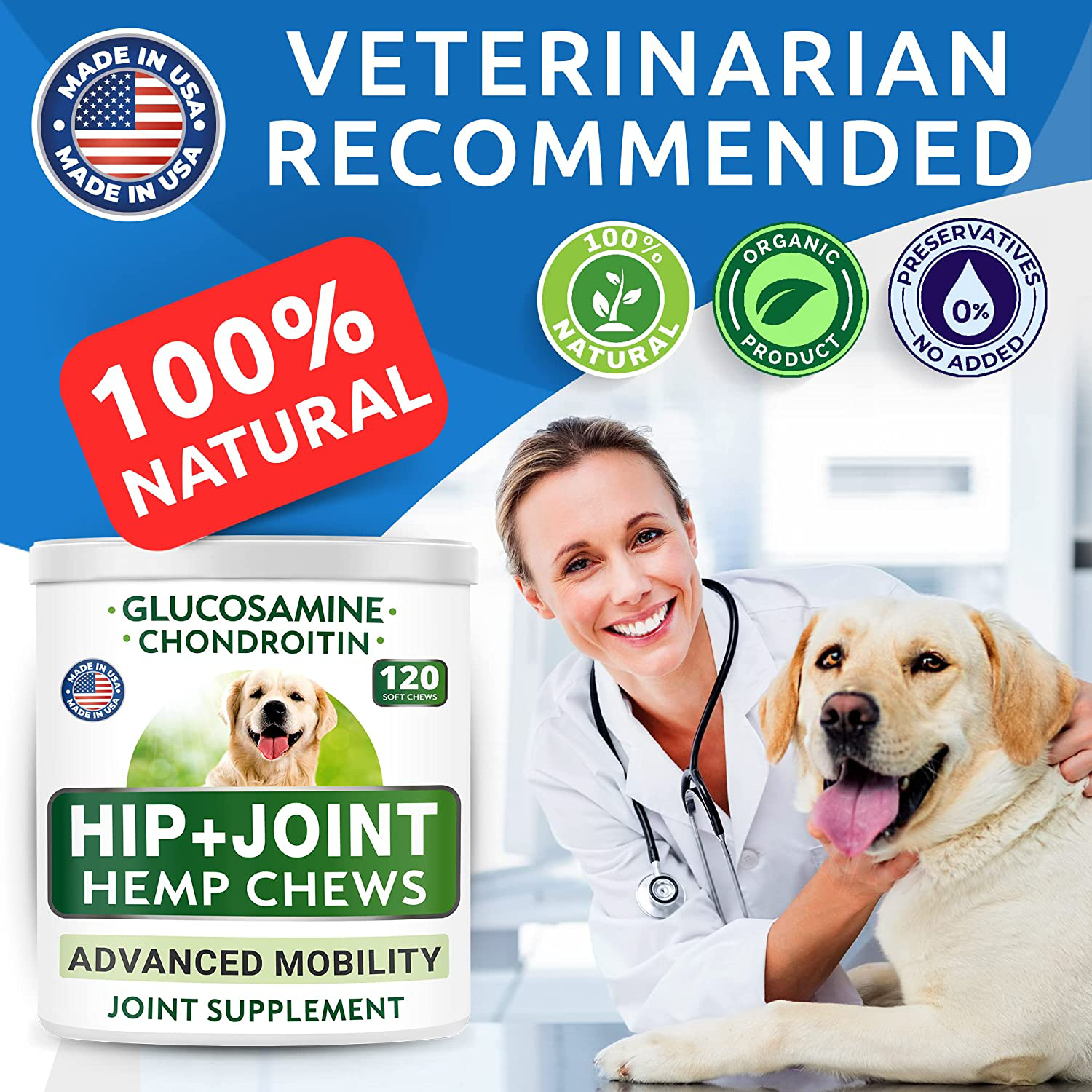 Bark&Spark Hemp Treats + Glucosamine - Natural Joint Pain Relief - Hip & Joint Supplement W/Msm + Chondroitin + Hemp Oil + Omega 3 - Joint Pain Relief - Made in USA - Chicken Flavor - 120 Chews Animals & Pet Supplies > Pet Supplies > Small Animal Supplies > Small Animal Treats BARK&SPARK   