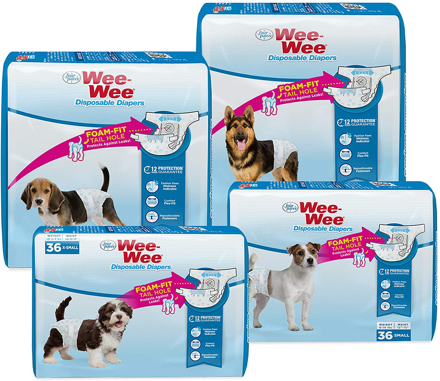 Wee-Wee Disposable Dog Diapers, X-Small (36 Count), White Animals & Pet Supplies > Pet Supplies > Dog Supplies > Dog Diaper Pads & Liners Four Paws   
