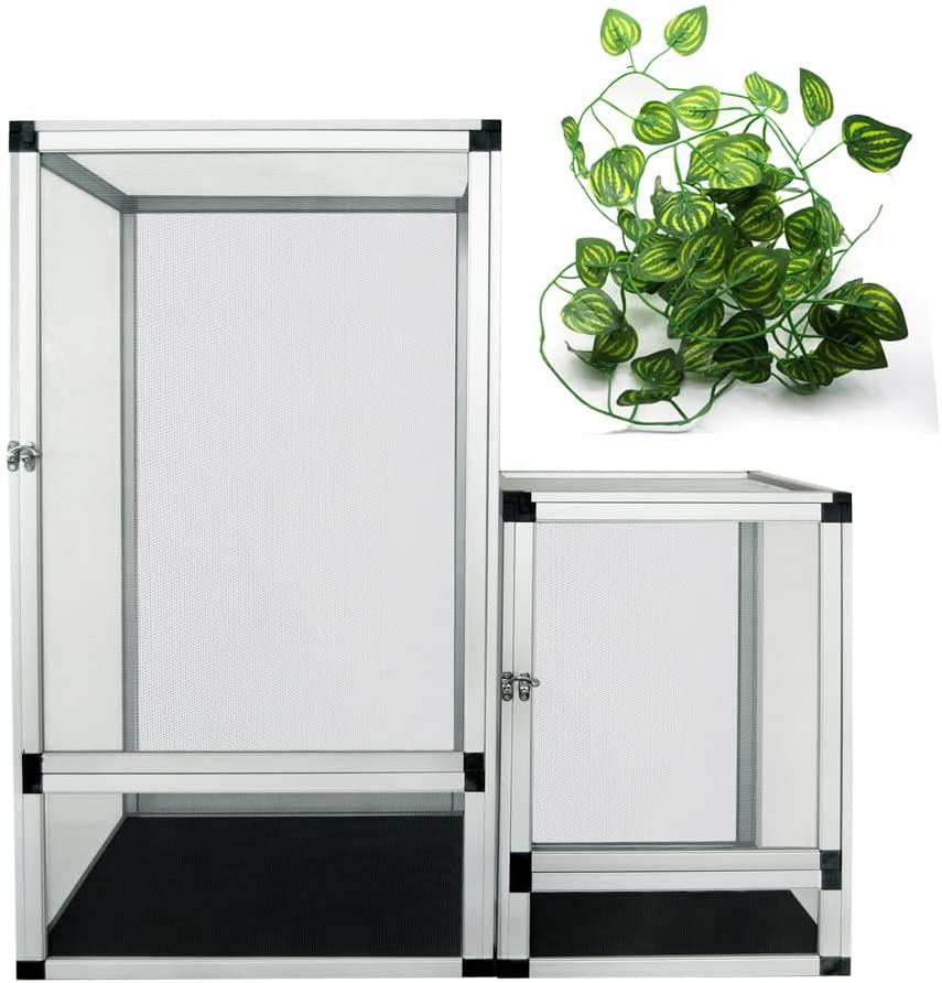 REP BUDDY Silver Aluminum Screen Cage Reptile Enclosure for Bearded Dragon, Snake, Chamelon, Butterfly with Decorate Leafs Animals & Pet Supplies > Pet Supplies > Reptile & Amphibian Supplies > Reptile & Amphibian Habitats REP BUDDY   
