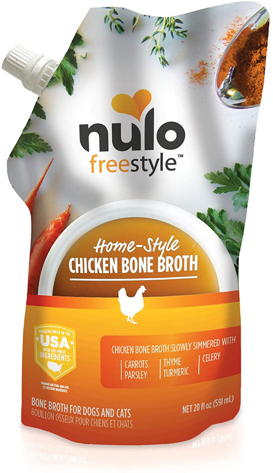 Nulo Freestyle Bone Broth for Dogs, Cats, 20 Fl Oz Pouch - Tasty Pet Food Toppers with Turmeric - Nutritious Soup, Gravy - Premium Dog and Cat Food Toppings, Gravies & Sauces Animals & Pet Supplies > Pet Supplies > Cat Supplies > Cat Treats Nulo Chicken  