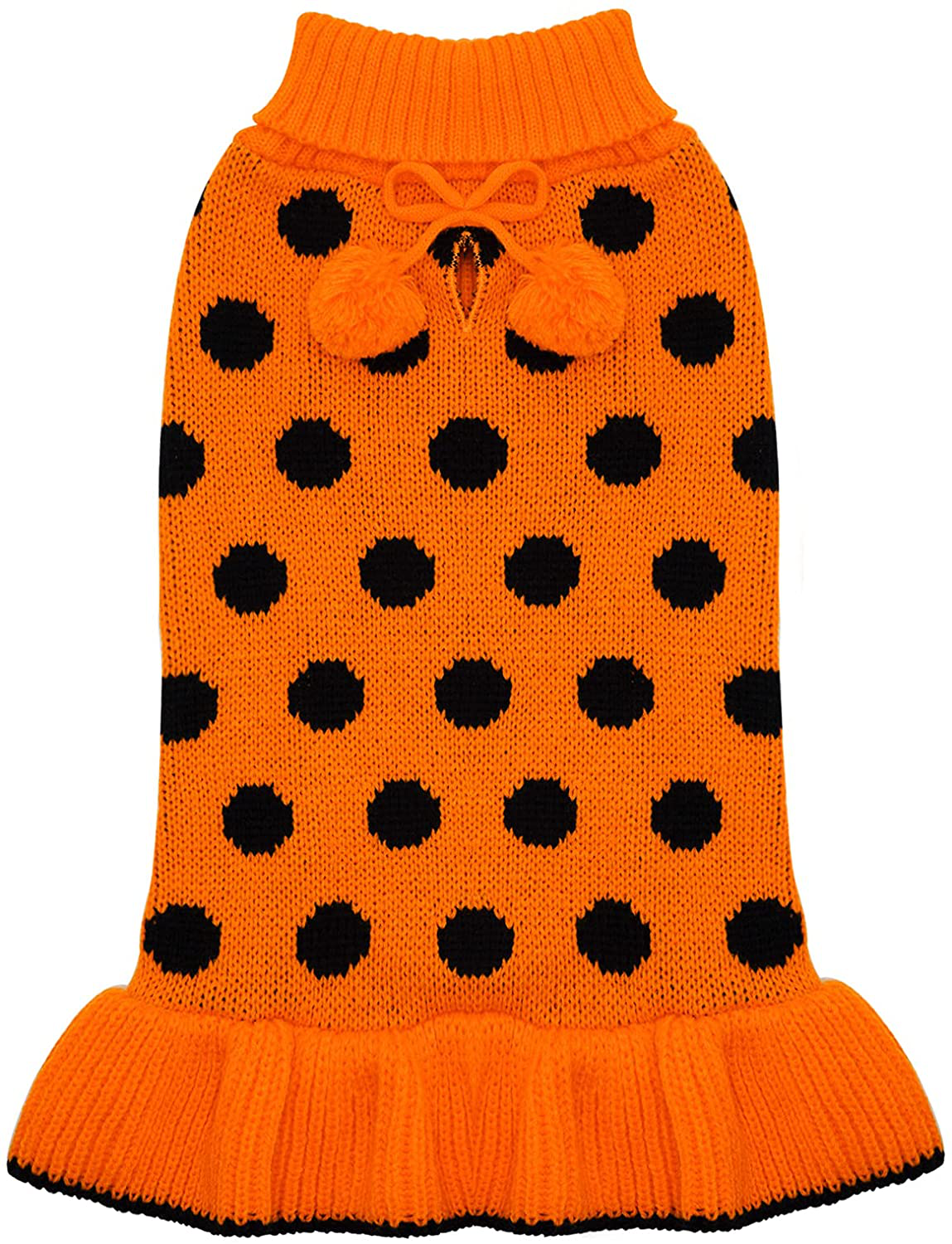KYEESE Dog Sweater Dress Turtleneck Polka Dot Dog Sweaters with Leash Hole Knitwear Warm Pet Sweater with Pom Pom Ball Animals & Pet Supplies > Pet Supplies > Dog Supplies > Dog Apparel KYEESE Polkadot (Orange) X-Small (Pack of 1) 