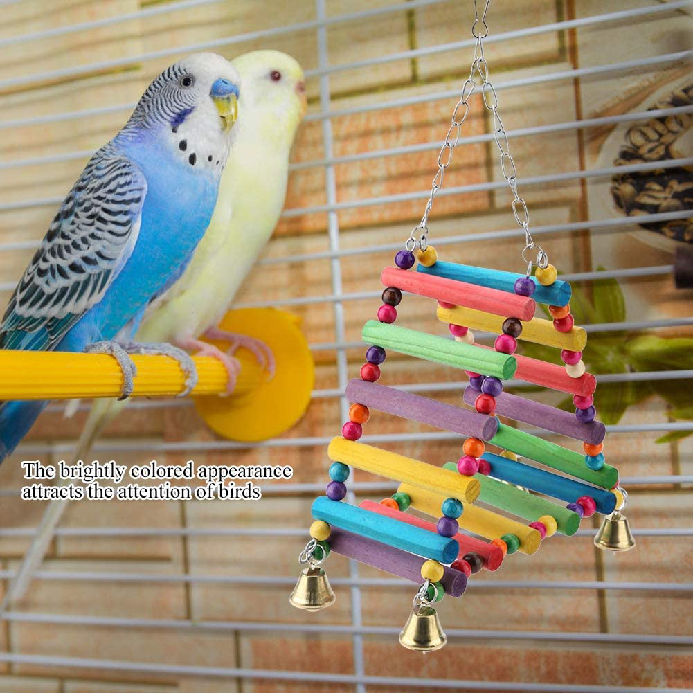 Sheens Parrot Swing Toys, Triangle Climbing Ladders Hanging Bell Toy Colorful Wood Beads Bird Perch for Parakeet Cockatiel Macaw African Grey Cockatoo Lovebird Finch Animals & Pet Supplies > Pet Supplies > Bird Supplies > Bird Ladders & Perches Sheens   