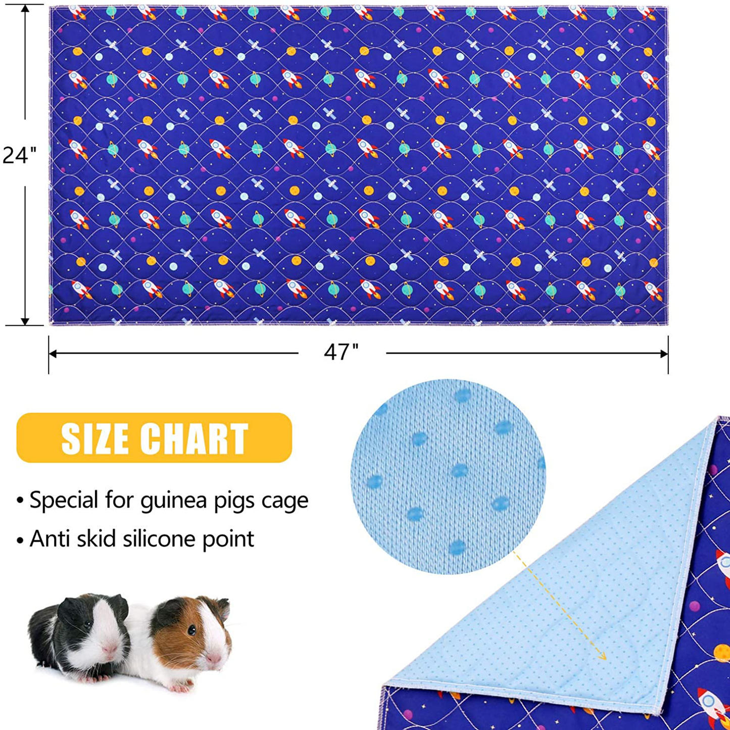 Uteuvili 2 PCS Guinea Pig Cage Liners Guinea Pig Bedding Washable Pee Pads for Small Animals Super Absorbent Waterproof Reusable anti Slip (24"X 47") Animals & Pet Supplies > Pet Supplies > Small Animal Supplies > Small Animal Bedding Uteuvili   