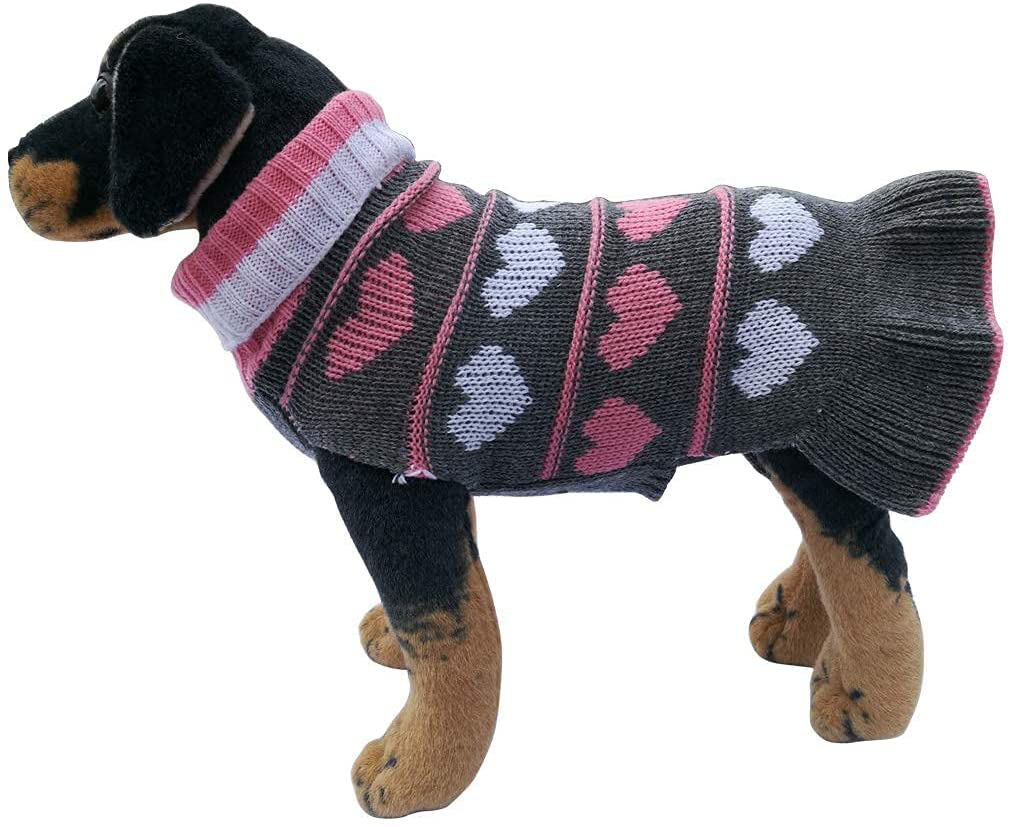 Jecikelon Pet Dog Long Sweaters Dress Knitwear Turtleneck Pullover Warm Winter Puppy Sweater Long Dresses (Grey Heart, X-Small) Animals & Pet Supplies > Pet Supplies > Cat Supplies > Cat Apparel JECIKELON   