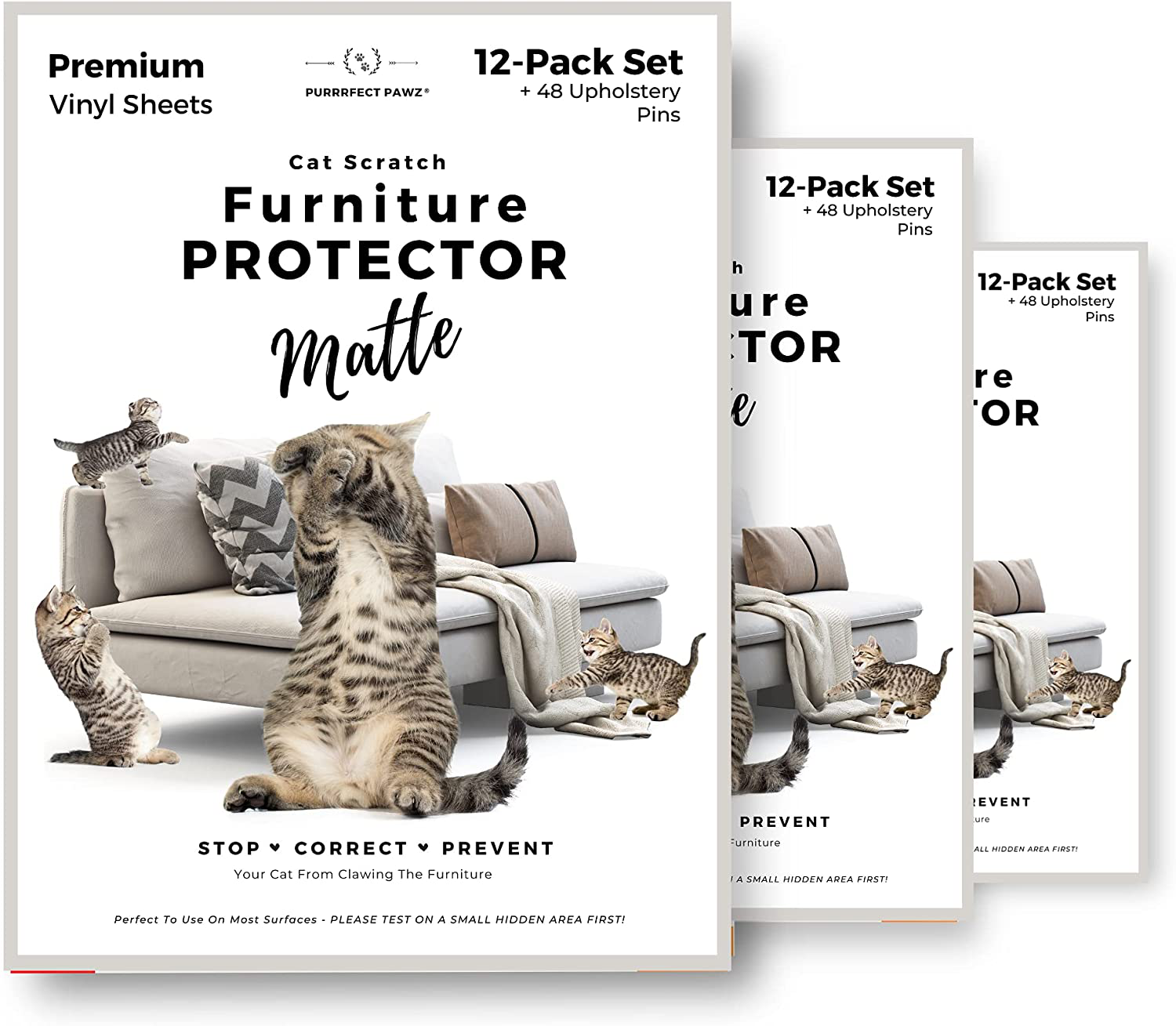 PURRRFECT PAWZ Matte Cat Furniture Protector - 12 Pack - Cat Scratch Deterrent, Cat Sofa Protector to Prevent Cat Scratching, Furniture Protectors from Cats, Stop Cats from Scratching Furniture Animals & Pet Supplies > Pet Supplies > Cat Supplies > Cat Furniture PURRRFECT PAWZ 3 Pack  