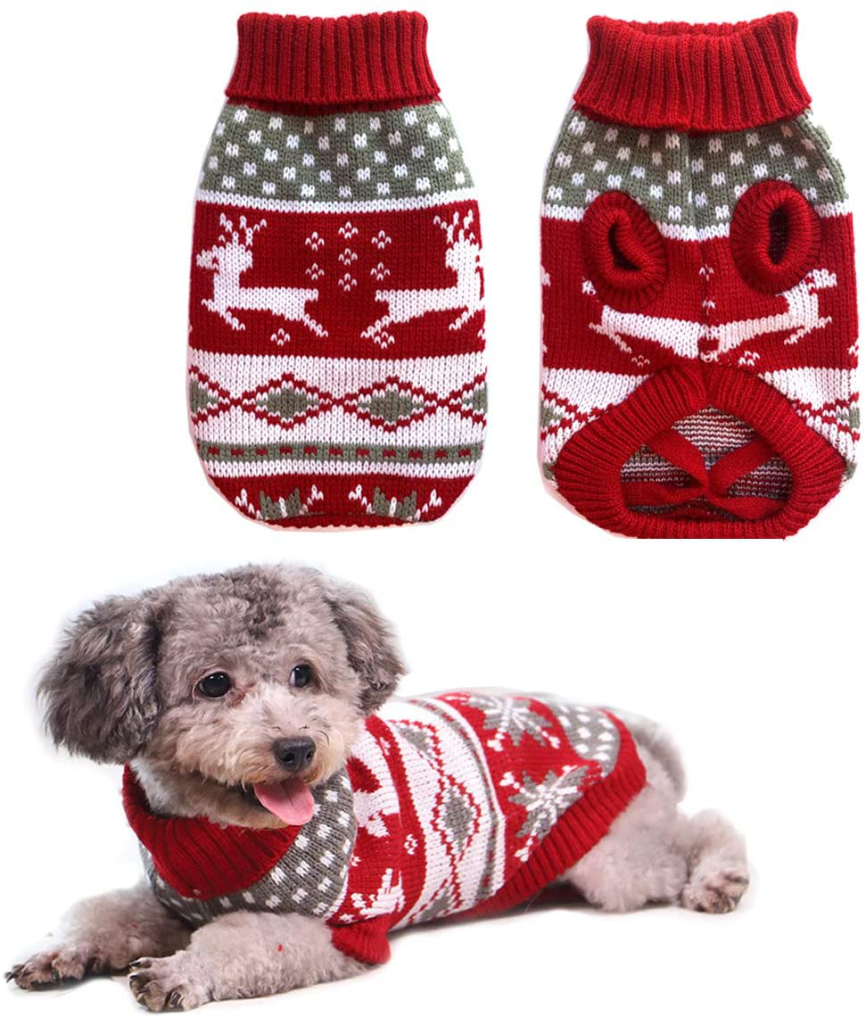 Vehomy Dog Christmas Sweaters Pet Winter Knitwear Xmas Clothes Classic Warm Coats Reindeer Snowflake Argyle Sweater for Kitty Puppy Cat