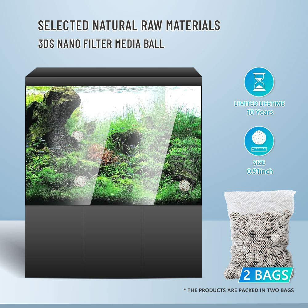 NEZO Aquarium Filter Media Porous Balls (Net Weight 5.5 Lbs) Bio Ceramic for Fresh Water, Sea Water Aquarium Fish Tank and Koi Pond, 2 Bags/Pack (Grey - 3DS Ceramic) Animals & Pet Supplies > Pet Supplies > Fish Supplies > Aquarium Fish Nets NEZO   