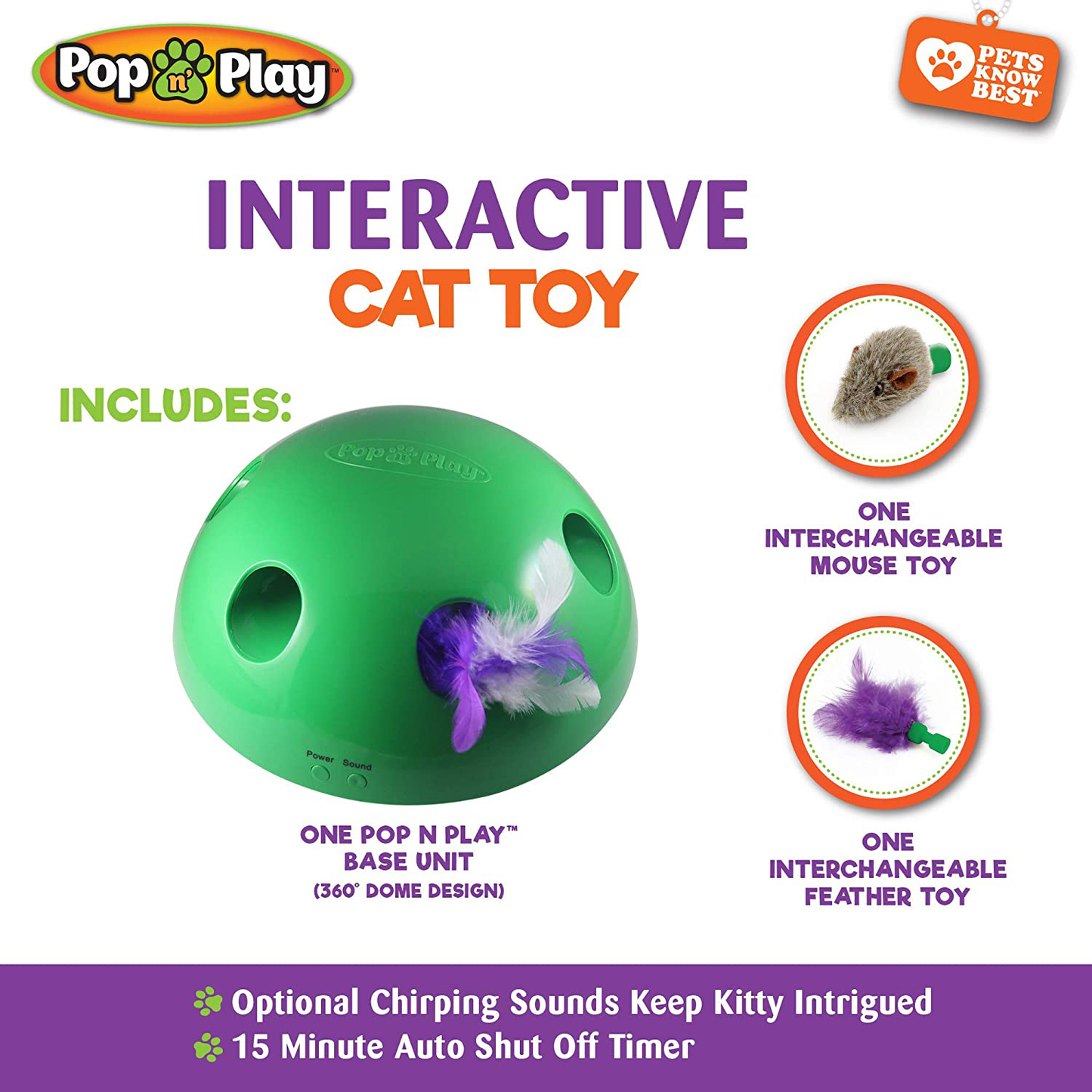 Allstar Innovations Pop N’ Play Interactive Motion Cat Toy, Includes: Electronic Smart Random Moving Feather & Mouse Teaser, Mouse Squeak Sound Optional & Auto Shut Off. Best Cat Toy Ever! Animals & Pet Supplies > Pet Supplies > Cat Supplies > Cat Toys Allstar Innovations   