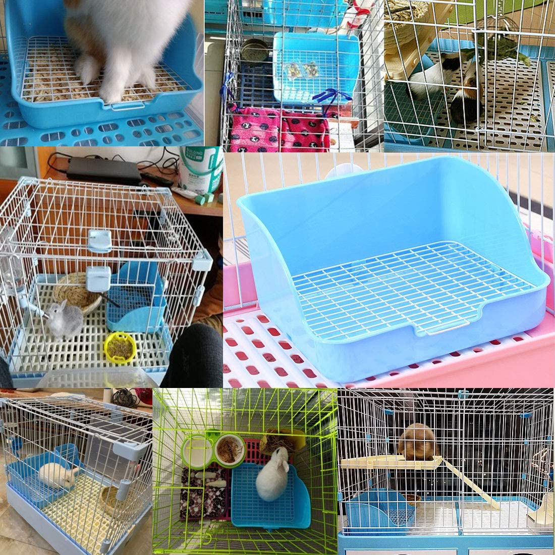 Hamiledyi Small Animal Rabbit Litter Toilet,Plastic Square Cage Box Rat Potty Trainer Corner Grate Litter Bedding Box Pet Pan for Guinea Pigs, Chinchilla, Ferret,Galesaur,Bunny