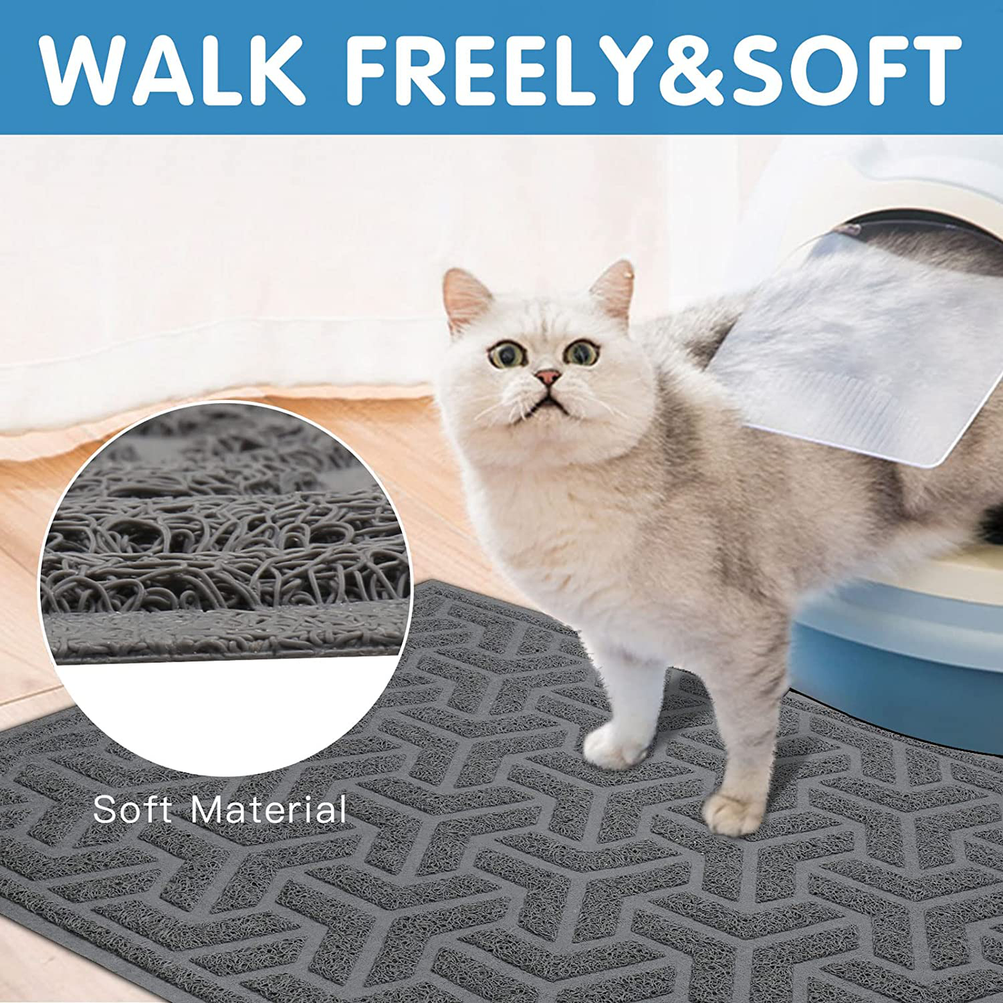 UPSKY Cat Litter Mat, Litter Trapping Mat Soft on Kitty Paws, Durable Large Litter Box Mat 35" X 24" Scatter Control for Cat Litter , Waterproof and Non-Slip Cat Mat. Animals & Pet Supplies > Pet Supplies > Cat Supplies > Cat Litter Box Mats UPSKY   