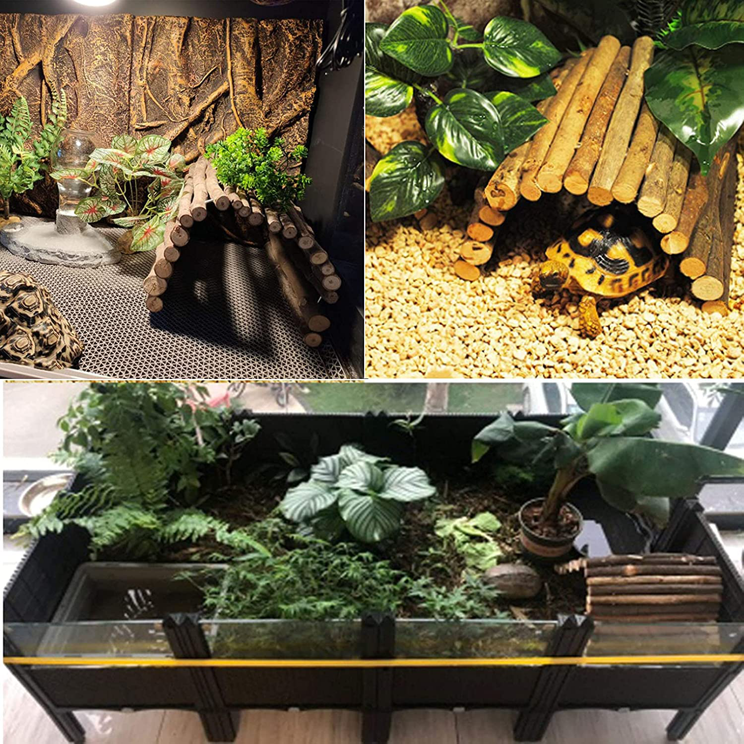 Hamiledyi Large Reptile Hideout Wood Bridge Ladder Hiding Hut Bearded Dragon Hammock Lizards Habitat Decor Climbing Accessories Tortoise Hide Cave Toy for Gecko Snake Chameleon Gecko Iguana Animals & Pet Supplies > Pet Supplies > Small Animal Supplies > Small Animal Habitat Accessories Hamiledyi   