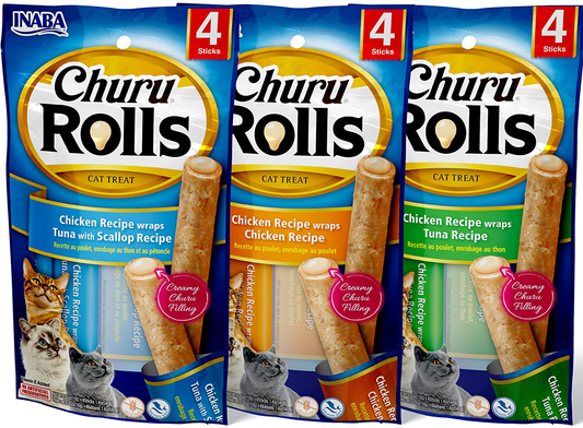 INABA Churu Rolls for Cats, Grain-Free, Soft/Chewy Baked Chicken Wrapped Churu Filled Cat Treats, 0.35 Ounces Each Stick Animals & Pet Supplies > Pet Supplies > Cat Supplies > Cat Treats INABA   