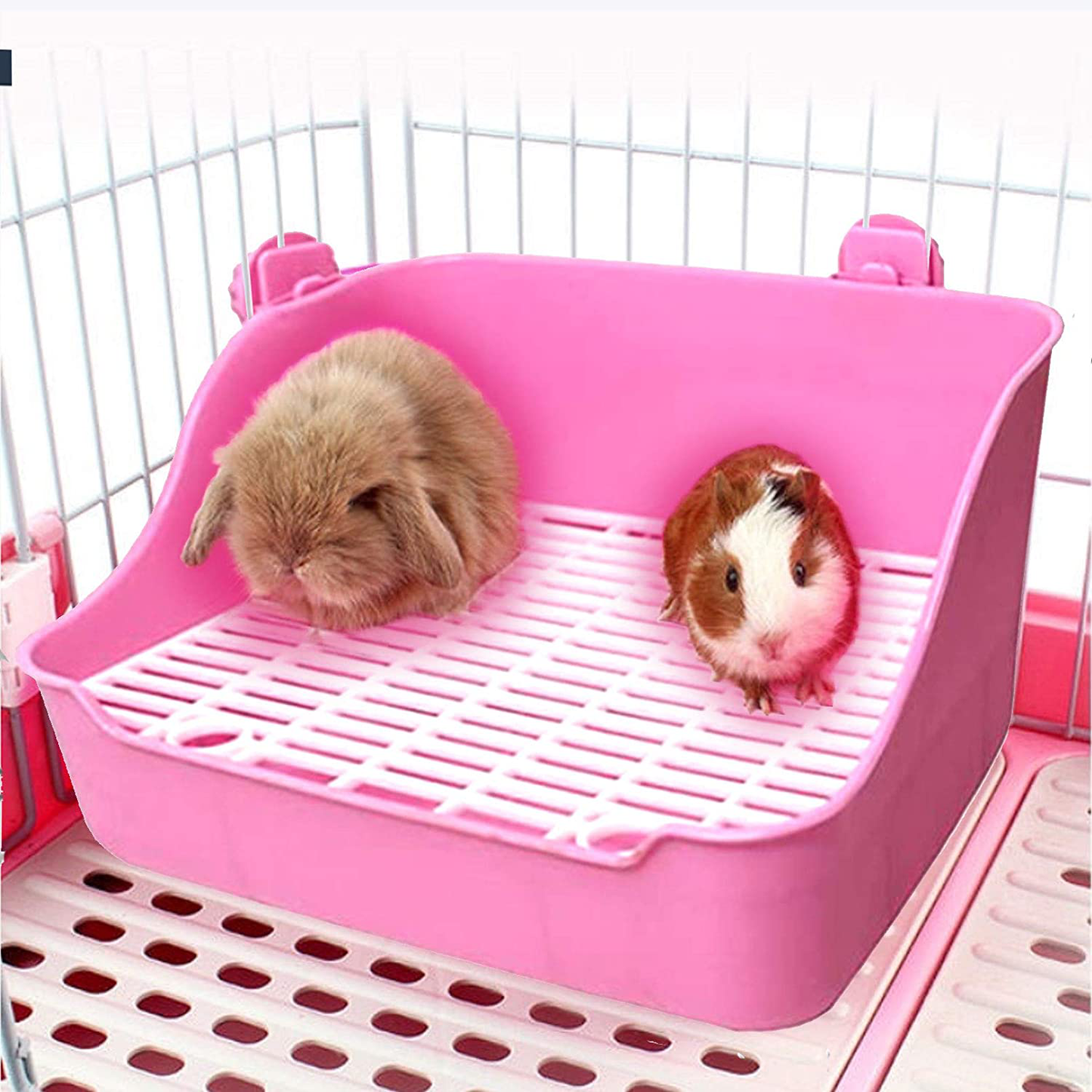 Small Animal Rabbit Litter Toilet, Plastic Square Cage Box, Corner Pan with Grate, Potty Training for Bunny, Guinea Pigs, Chinchilla, Ferret, Galesaur, Hamster Animals & Pet Supplies > Pet Supplies > Small Animal Supplies > Small Animal Bedding Hamiledyi   