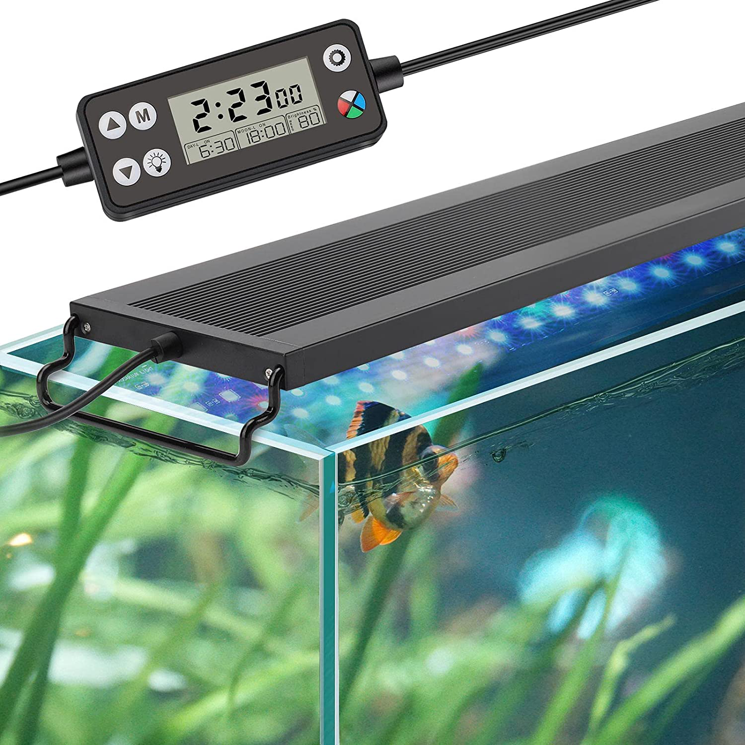 Hygger Auto on off LED Aquarium Light, Full Spectrum Fish Tank Light with LCD Monitor, 24/7 Lighting Cycle, 7 Colors, Adjustable Timer, IP68 Waterproof, 3 Modes for 12"-18" Freshwater Planted Tank Animals & Pet Supplies > Pet Supplies > Fish Supplies > Aquarium Lighting hygger 18W (for 18-24 inch tank)  