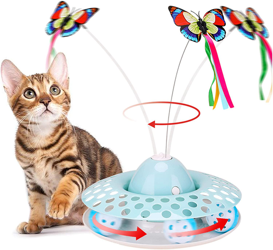 Cat Toys - Funny Automatic Electric Rotating Butterfly & Ball Exercise Kitten Toy,Interactive Cat Teaser Toys for Indoor Cats Animals & Pet Supplies > Pet Supplies > Cat Supplies > Cat Toys Pawzone air blue  