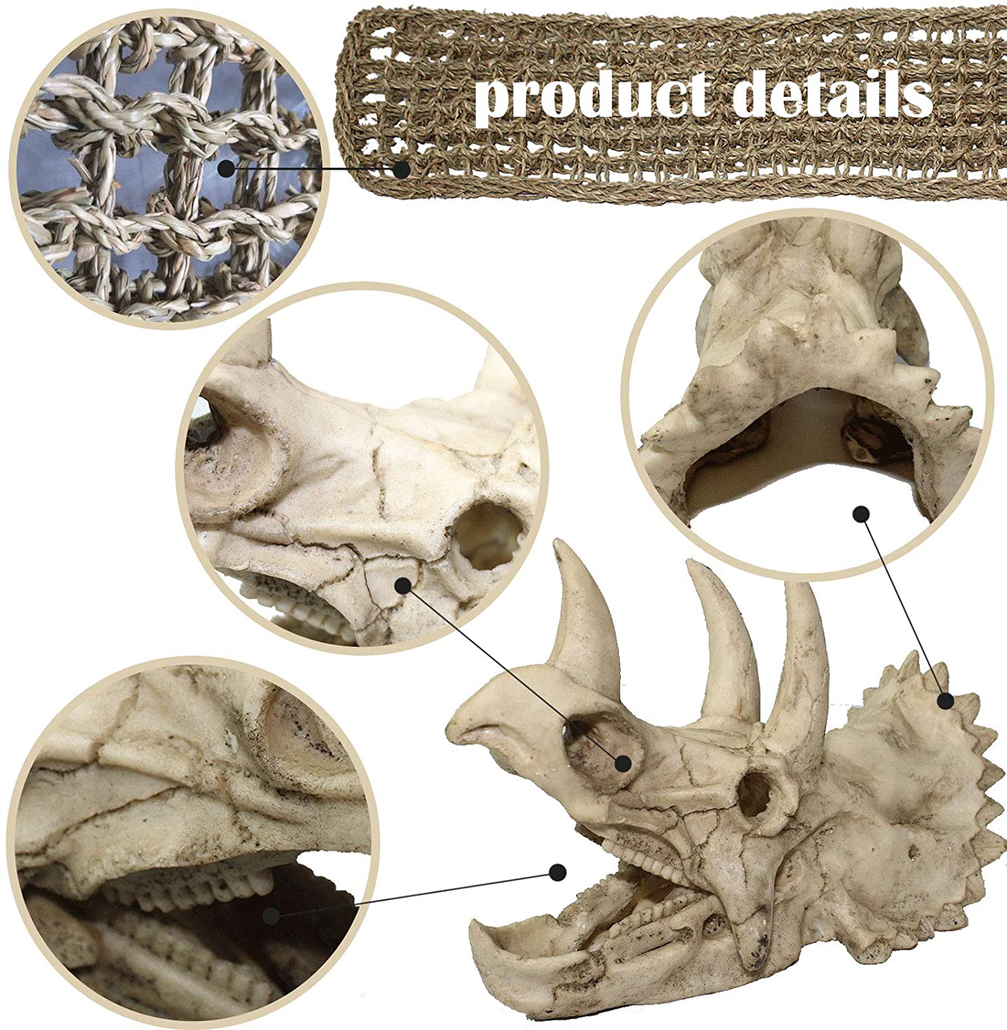 PINVNBY Reptiles Bearded Dragon Tank Accessories Resin Dinosaur Triceratops Skull Hide Amphibians Habitat Hammock Hideouts Cave Aquarium Decorations for Lizard Chameleon Snake Frog Spider Gecko Animals & Pet Supplies > Pet Supplies > Reptile & Amphibian Supplies > Reptile & Amphibian Habitat Accessories PINVNBY   