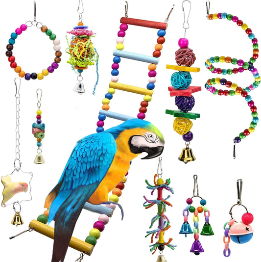 Ebaokuup 10 Packs Bird Swing Chewing Toys- Parrot Hammock Bell Toys Parrot Cage Toy Bird Perch with Wood Beads Hanging for Small Parakeets, Cockatiels, Conures, Finches,Budgie,Parrots, Love Birds Animals & Pet Supplies > Pet Supplies > Bird Supplies > Bird Toys EBaokuup   