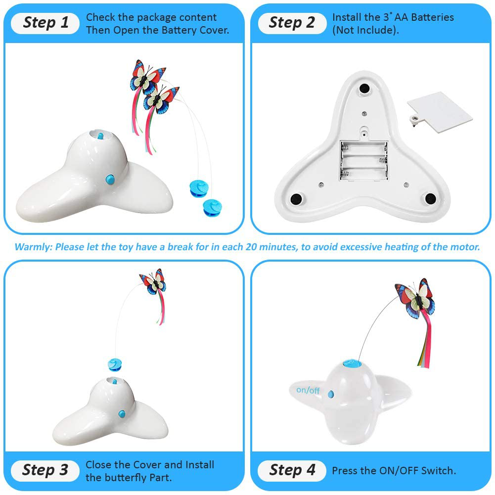 Flurff Cat Toys, Interactive Cat Toy Butterfly Funny Exercise Electric Flutter Rotating Kitten Toys, Cat Teaser with Replacement Animals & Pet Supplies > Pet Supplies > Cat Supplies > Cat Toys Flurff   