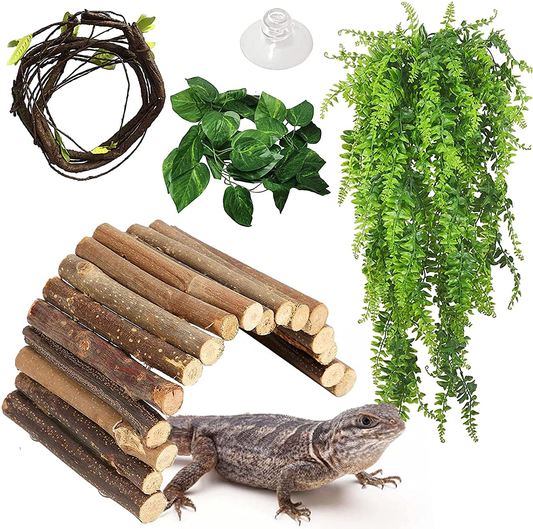 Hamiledyi Reptile Hideout Wooden Bridge Hiding Hut 4Pack Bearded Dragon Hide Caves Lizard Habitat Accessories for Iguana, Tortoise, Gecko, Chameleon, Snake, Frog, Amphibia Animals & Pet Supplies > Pet Supplies > Small Animal Supplies > Small Animal Habitat Accessories Hamiledyi   