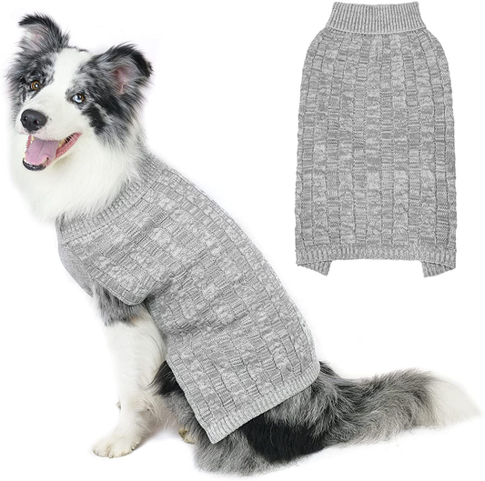 PUPTECK Dog Winter Sweaters - Classic Cold Days Dog Coat Knitted Clothes Soft Warm for Small Medium Large Dogs Indoor Outdoor Wearing Animals & Pet Supplies > Pet Supplies > Dog Supplies > Dog Apparel PUPTECK Grey L 