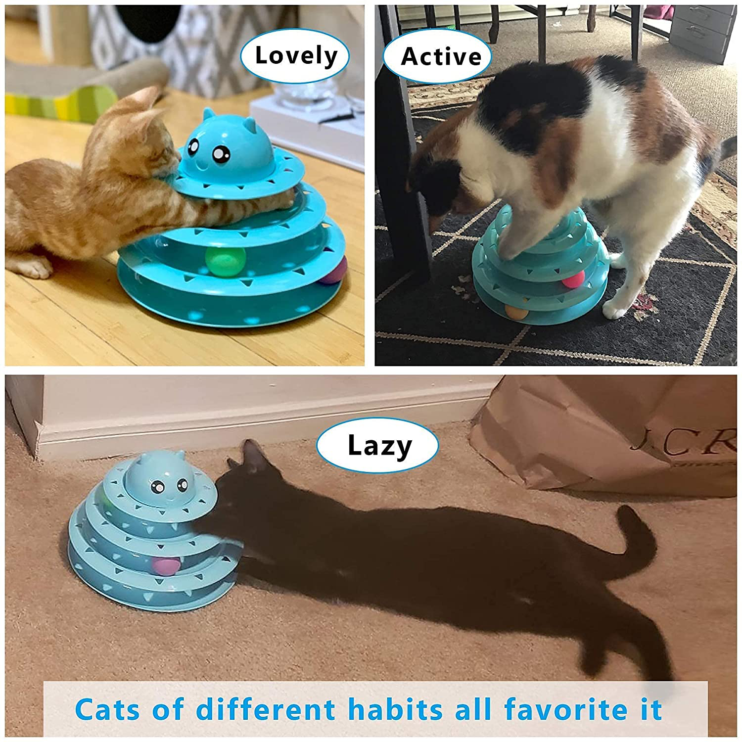 UPSKY Cat Toy Roller 3-Level Turntable Cat Toys Balls with Cat Litter Mat, Large Cat Litter Trapping Mat Scatter Control Goes under Litter Box Mat Animals & Pet Supplies > Pet Supplies > Cat Supplies > Cat Litter Box Mats UPSKY   