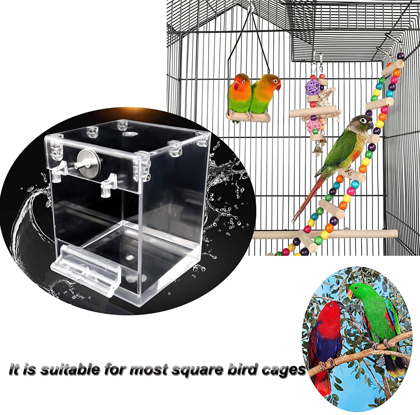 Chenming Bird Bath for Cage,Parrot Birdbath Shower Accessories,No-Leakage Design Hanging Bathtub Tube Shower Box Bowl Cage Accessory for Pet Birds Canary Lovebirds Budgies Animals & Pet Supplies > Pet Supplies > Bird Supplies > Bird Treats Joy Reap US   