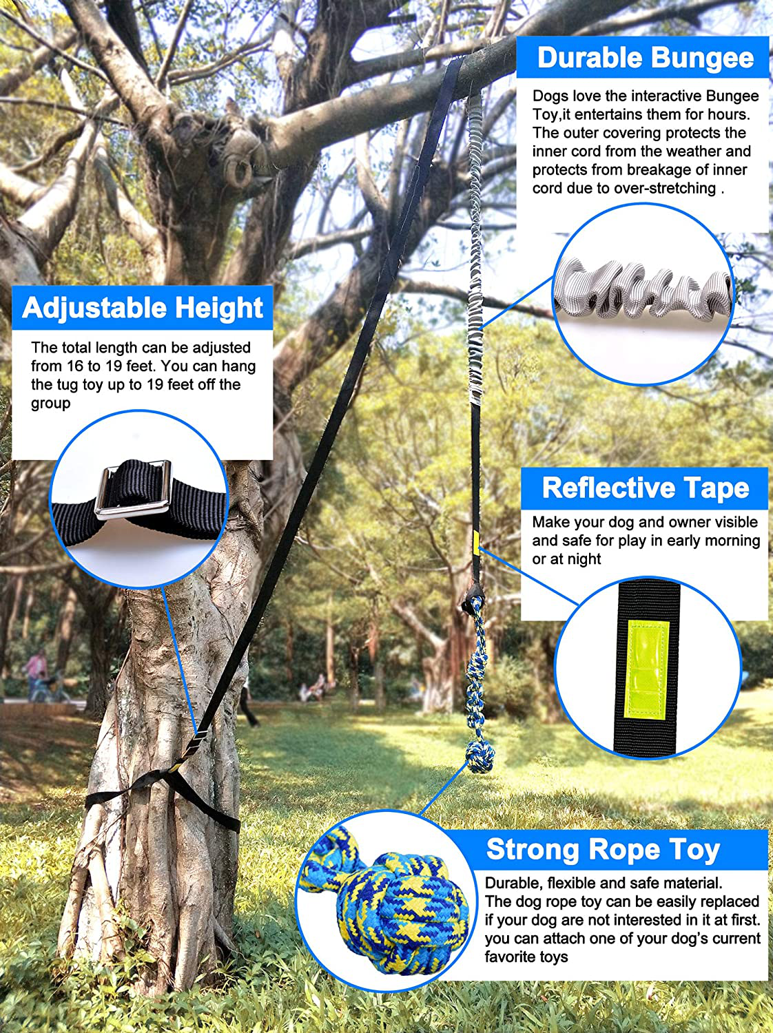 Dog Tug Toy, Outdoor Hanging Bungee Dog Toy, Interactive Dog Tree Toy for  Tug of War, Bite Training, Pull Exercise, Puppy Interactive Bite Training