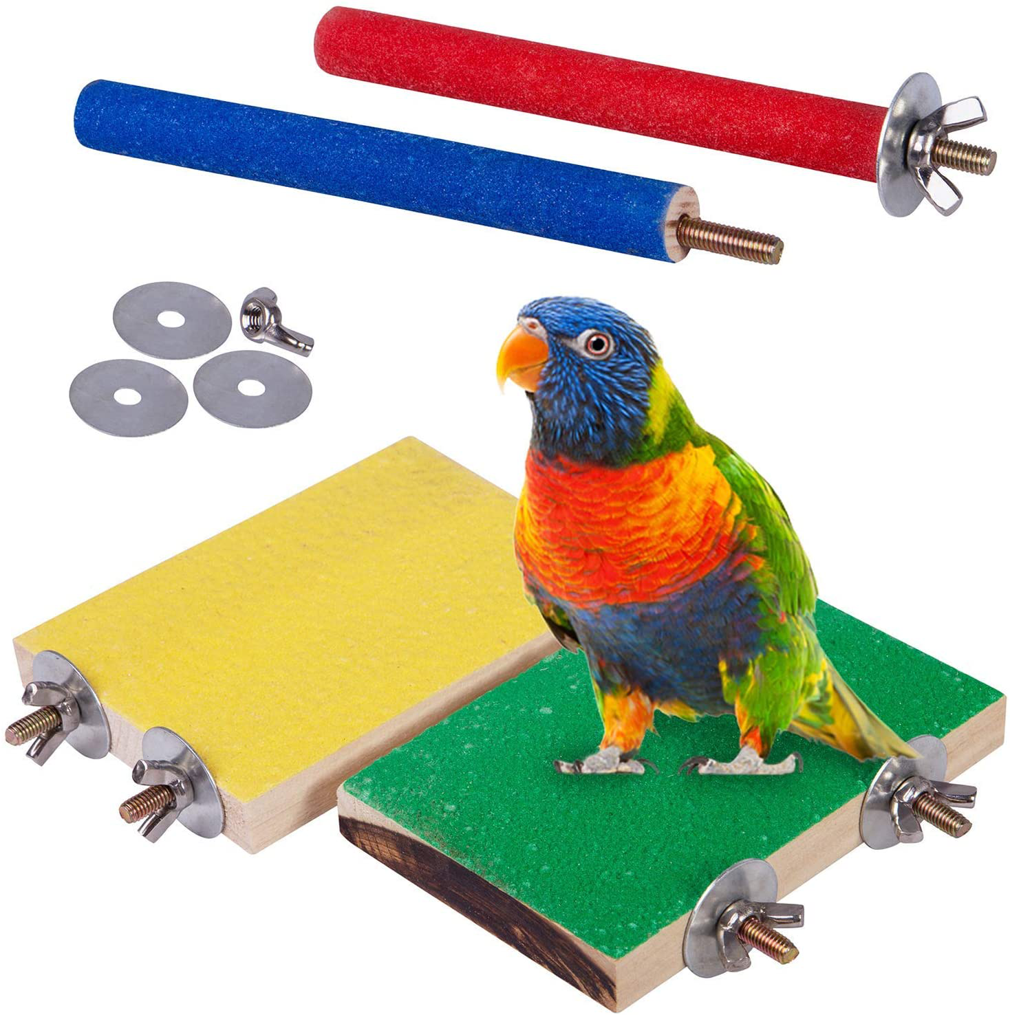 Petsvv 4 PCS Bird Perch Stand Toy, Wood Parrot Perch Stand Platform Paw Grinding Stick, Cage Accessories Exercise Toys Budgies Parakeet Cockatiel Conure Hamster Gerbil Rat Mouse Animals & Pet Supplies > Pet Supplies > Bird Supplies > Bird Ladders & Perches Petsvv   