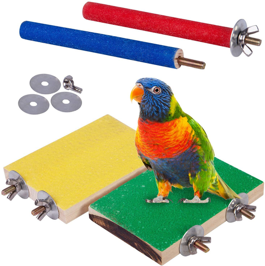 Petsvv 4 PCS Bird Perch Stand Toy, Wood Parrot Perch Stand Platform Paw Grinding Stick, Cage Accessories Exercise Toys Budgies Parakeet Cockatiel Conure Hamster Gerbil Rat Mouse Animals & Pet Supplies > Pet Supplies > Bird Supplies > Bird Ladders & Perches Petsvv   