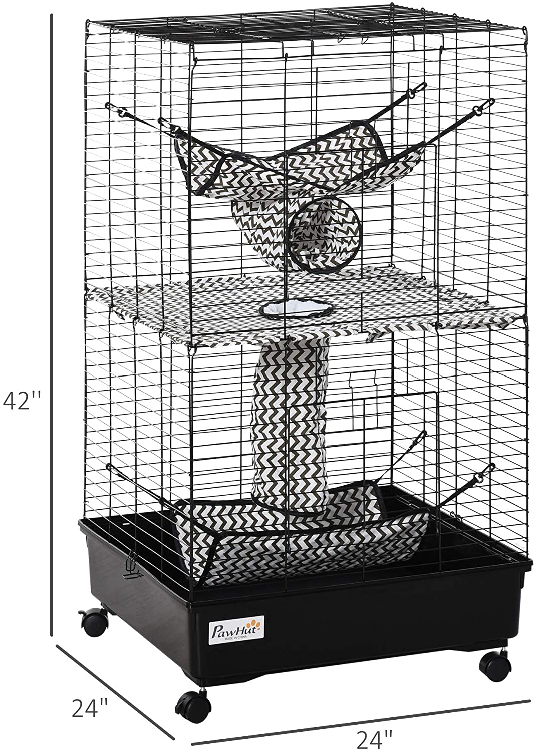 Pawhut Small Animal Cage Habitat for Ferret with Wheels Hammocks Tunnels and 3 Doors, Black Animals & Pet Supplies > Pet Supplies > Small Animal Supplies > Small Animal Habitats & Cages Aosom LLC   