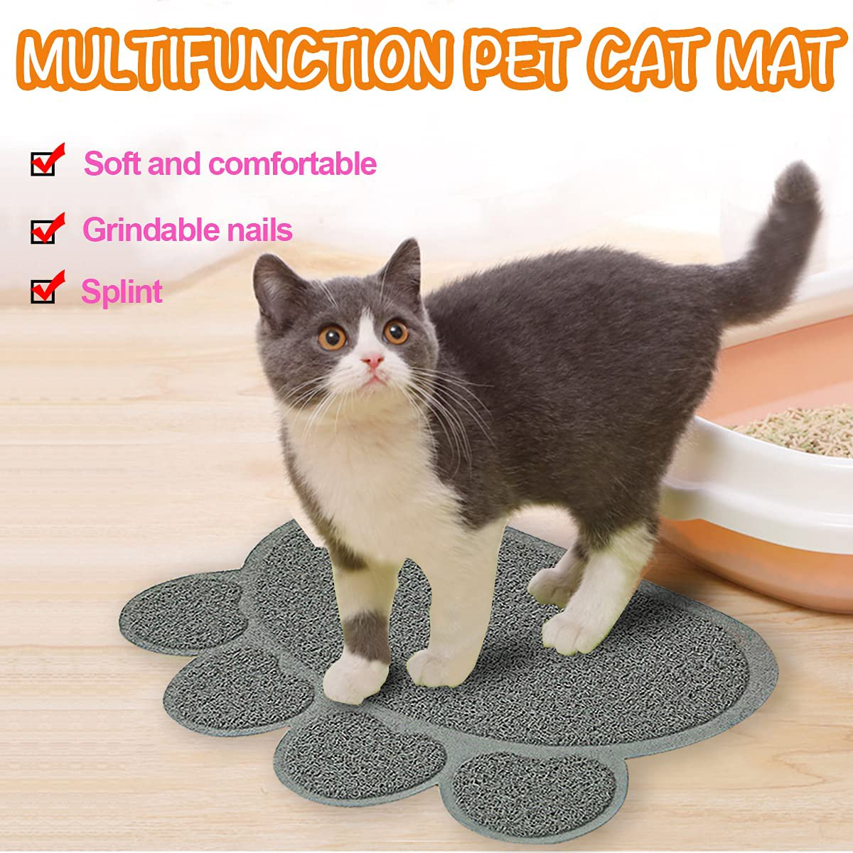 LYCEBELL Cat Litter Mat, Pet Dog Kitty Litter Trapping Mat, Paw Shape Dish Bowl Food Water Placemat, Litter Lock Mesh, Easy to Clean (Gray) - 2 Pack Animals & Pet Supplies > Pet Supplies > Cat Supplies > Cat Litter Box Mats LYCEBELL   