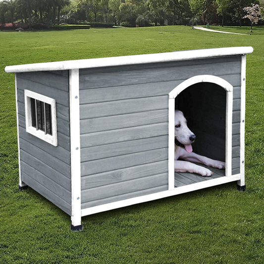 Rockever Wood Dog Houses Outdoor Insulated, Weatherproof Dog Houses outside with Door Cute Wooden Animals & Pet Supplies > Pet Supplies > Dog Supplies > Dog Houses Rockever Light Grey For Large dogs 