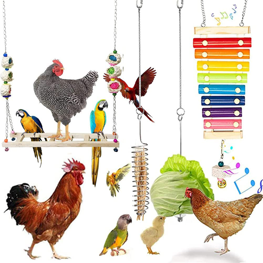 Birds Wooden Swing Toys Chicken, Veggies Skewer and Fruit Holder, Parrot Xylophone Toy, Hanging Feeder for Chicken, Hens, Bird, Parrot Rooster, Bird Cage and Chicken Coop Accessories Animals & Pet Supplies > Pet Supplies > Bird Supplies > Bird Cage Accessories FT HITA Multi-colored 1  