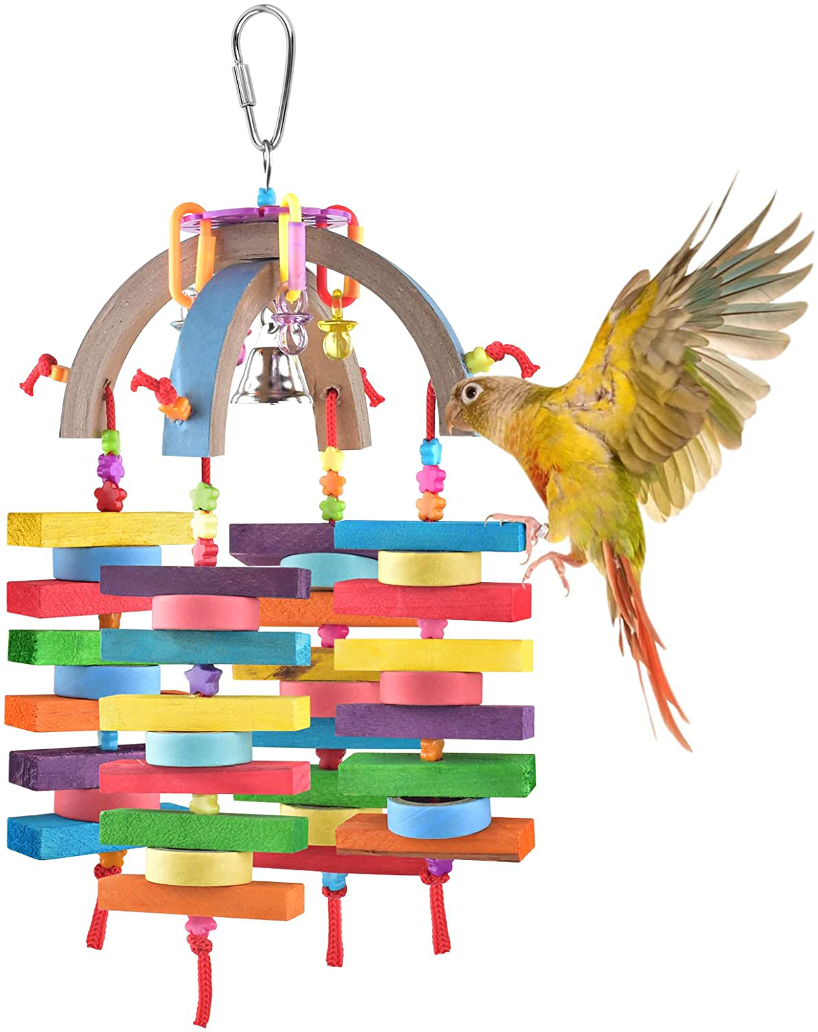 Bissap Cockatiel Toys, Wooden Blocks Bagel Cascade Bird Conure Chew Toy for Pets Cockatoo Parakeet Budgies Cockatiel Conure Lovebirds Cage Bite Jingle Bells Toy Animals & Pet Supplies > Pet Supplies > Bird Supplies > Bird Toys Bissap   